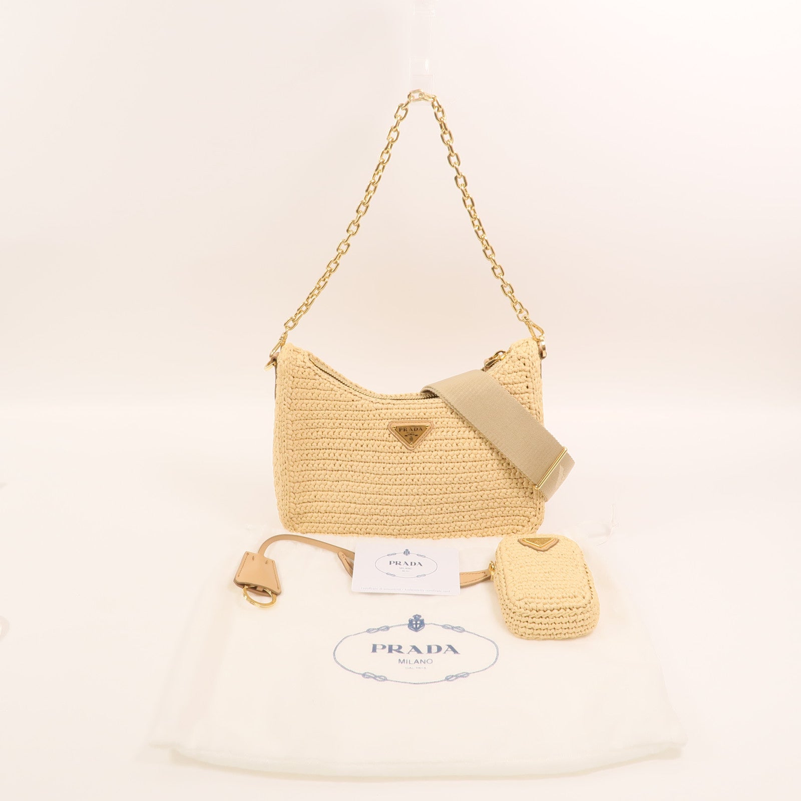 PRADA Raffia Re-Edition 2025金扣手挽肩背兩用袋
