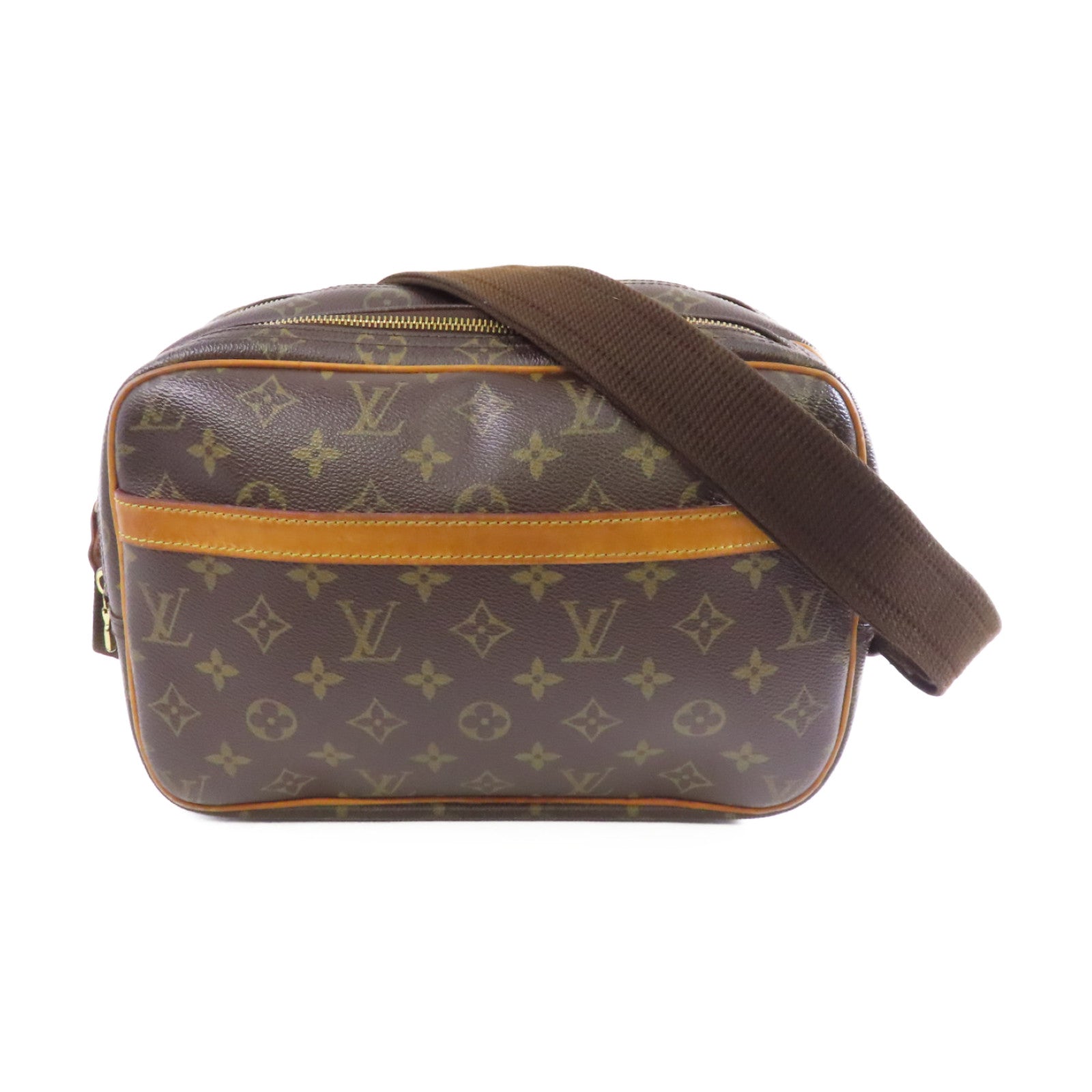 LOUIS VUITTON Monogram Reporter PM金扣肩背袋啡色