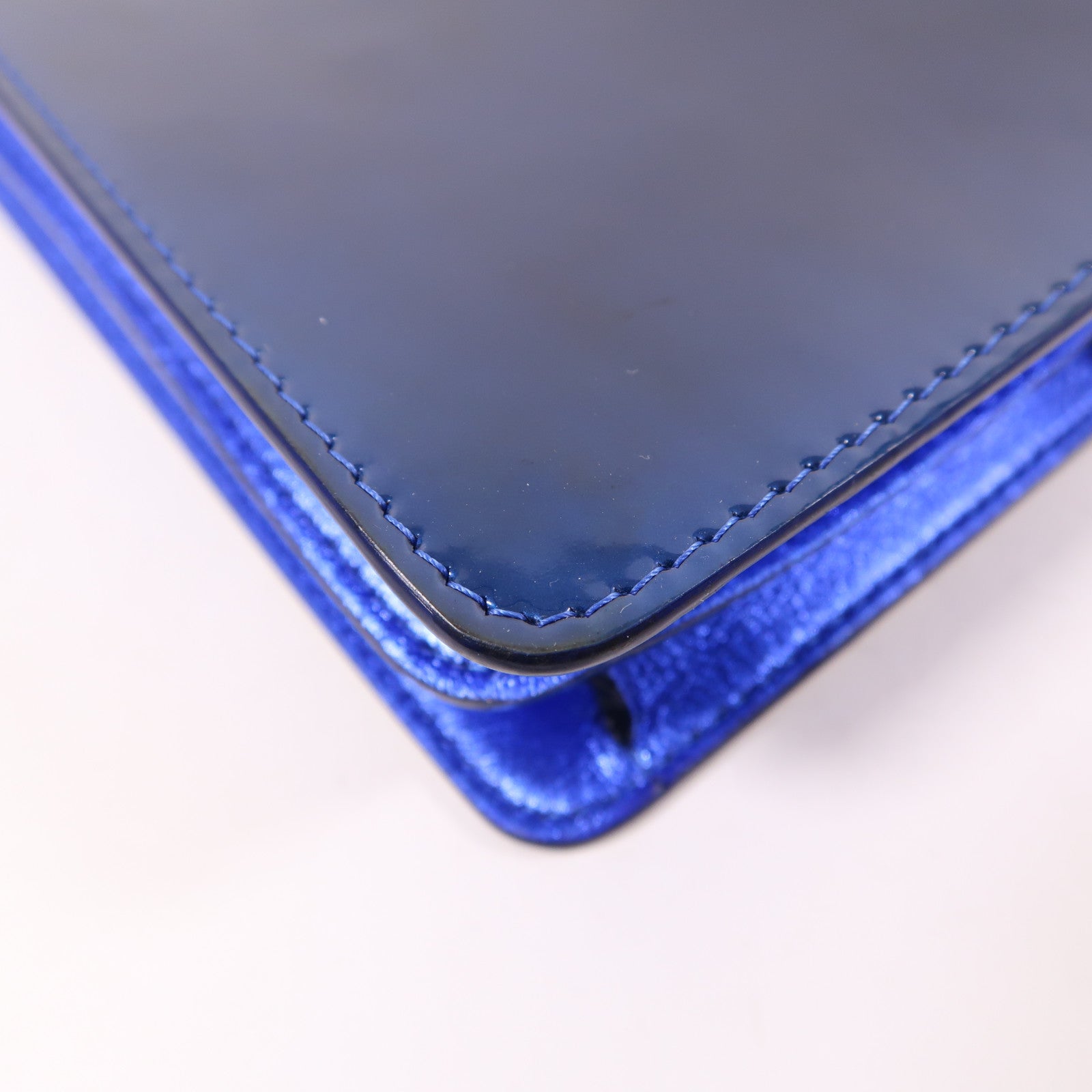 CHANEL CC Chain Shoulder Bag Patent Leather Blue