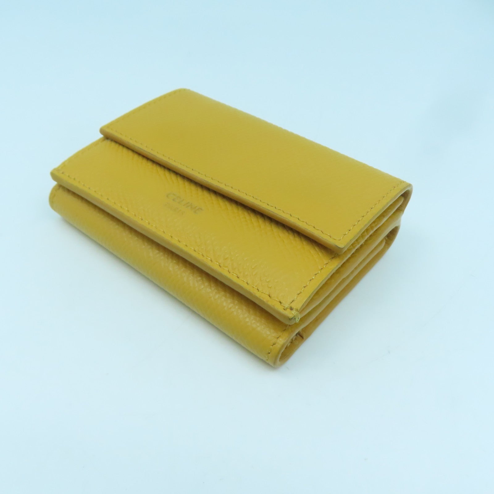 CELINE 【激減優惠】牛皮皮革Small Fold Wallet金扣錢包黃色