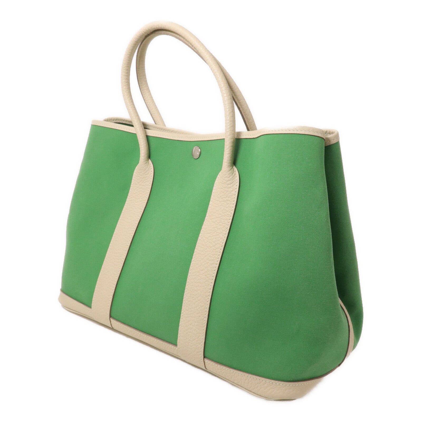 HERMES 帆布Garden Party PM手挽袋Cactus/Craie