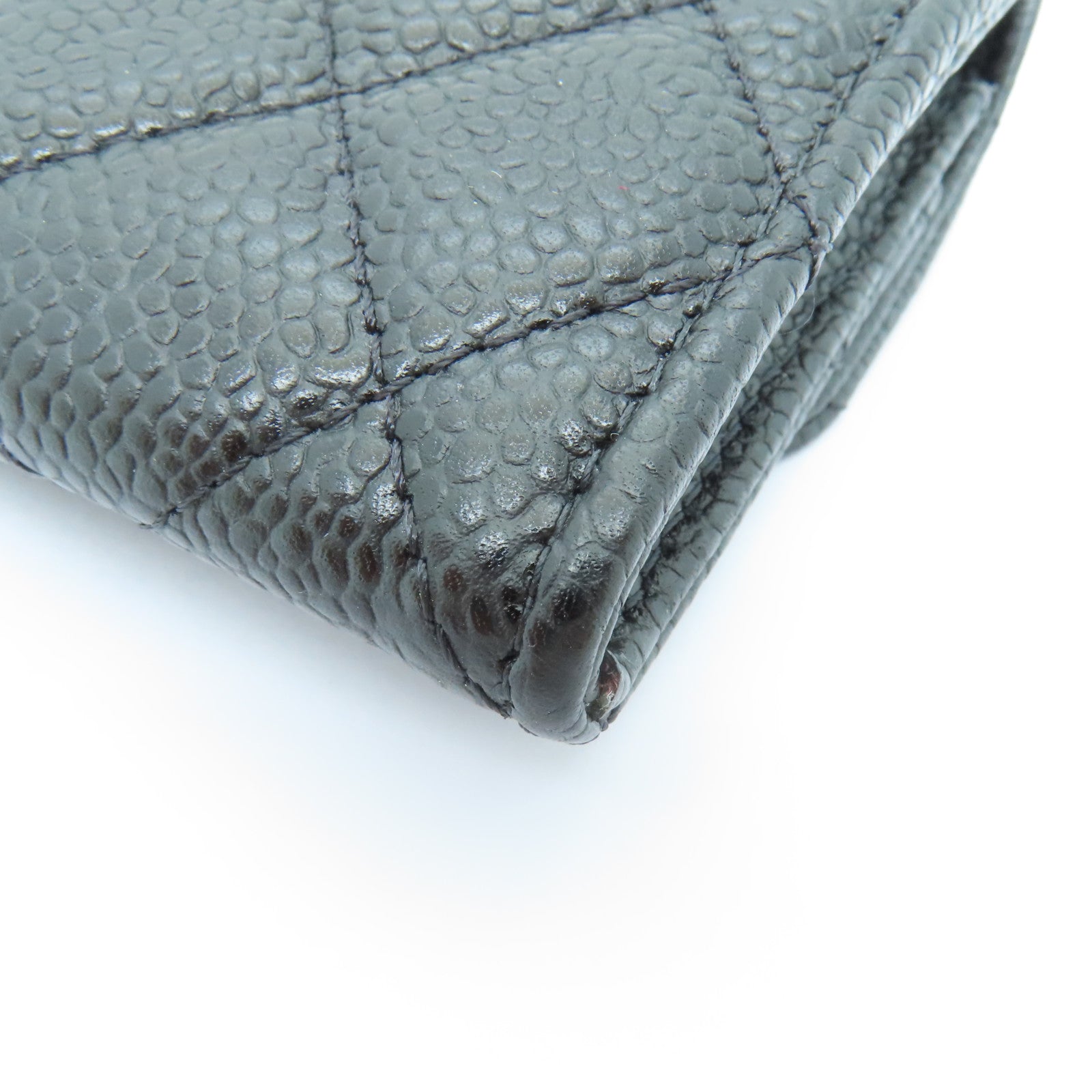 CHANEL 菱格Caviar皮革Card Case金扣卡片套黑色