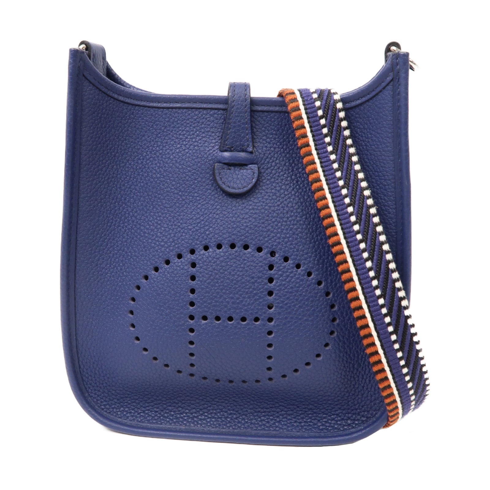 HERMES Clemence皮革Evelyne II TPM銀扣肩背袋藍寶石色