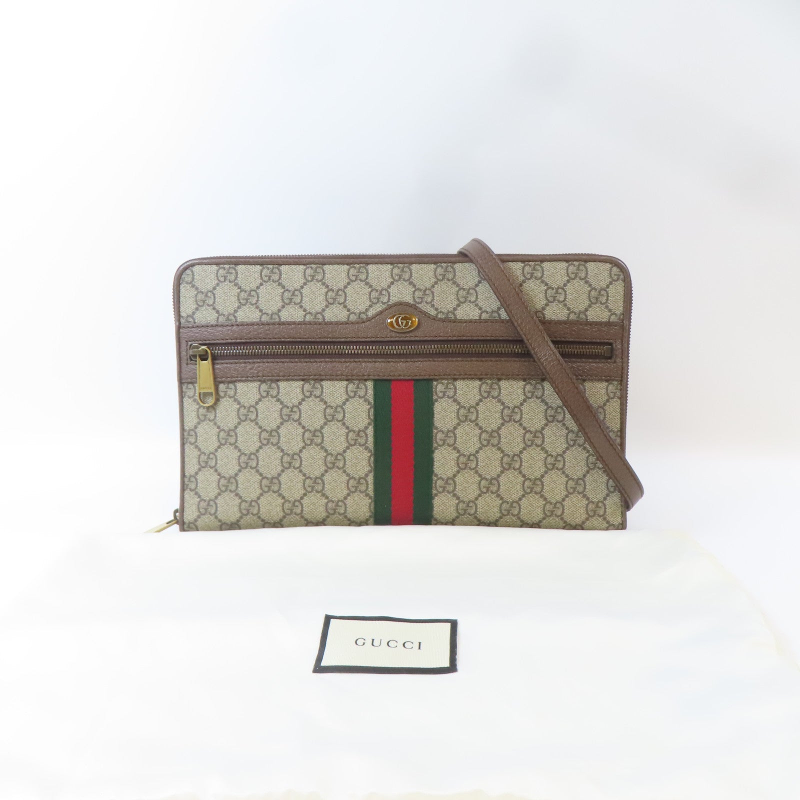 GUCCI 塗層帆布Shoulder Bag金扣肩背袋啡色