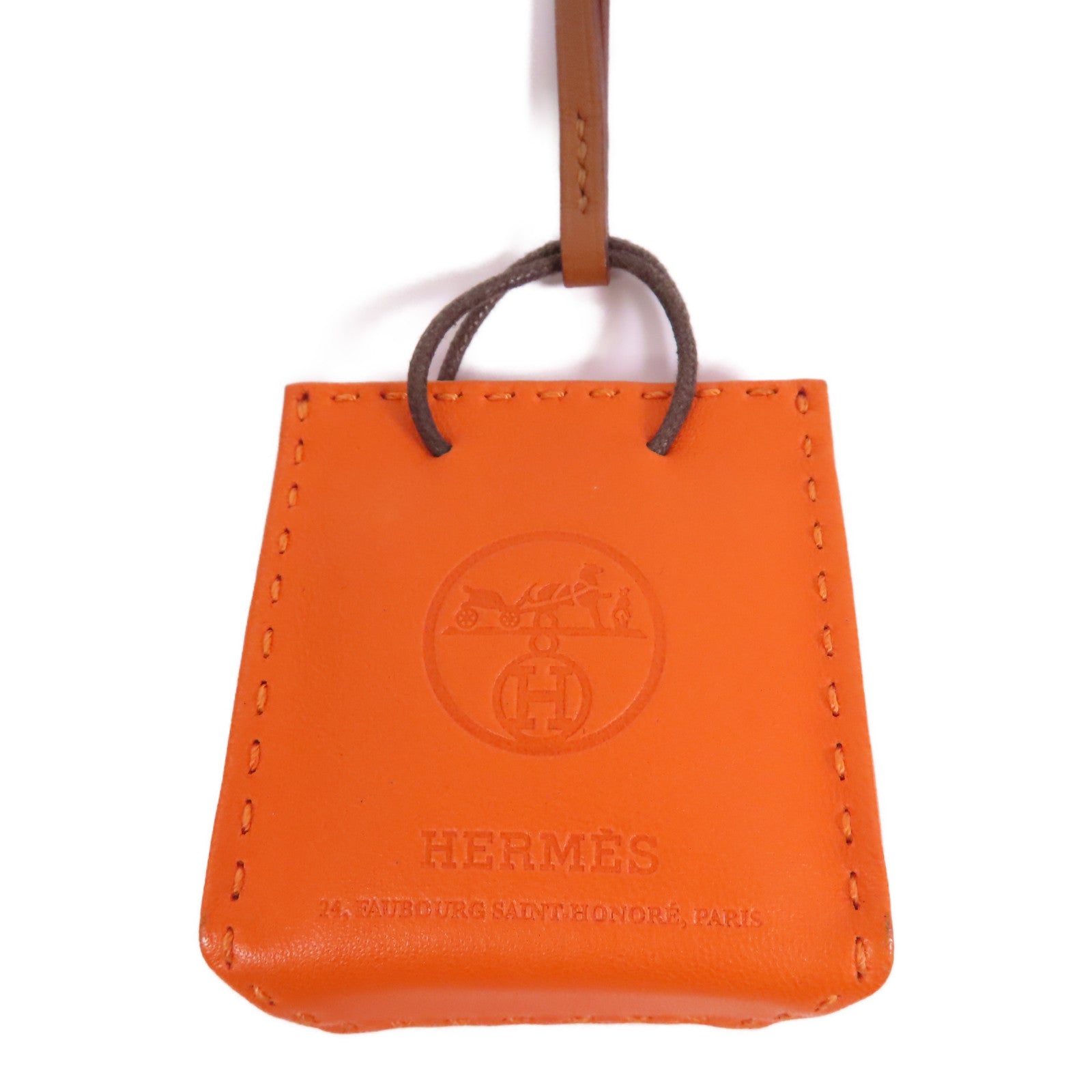 HERMES Swift皮革Shopping Bag Charm掛飾93 Orange經典橘