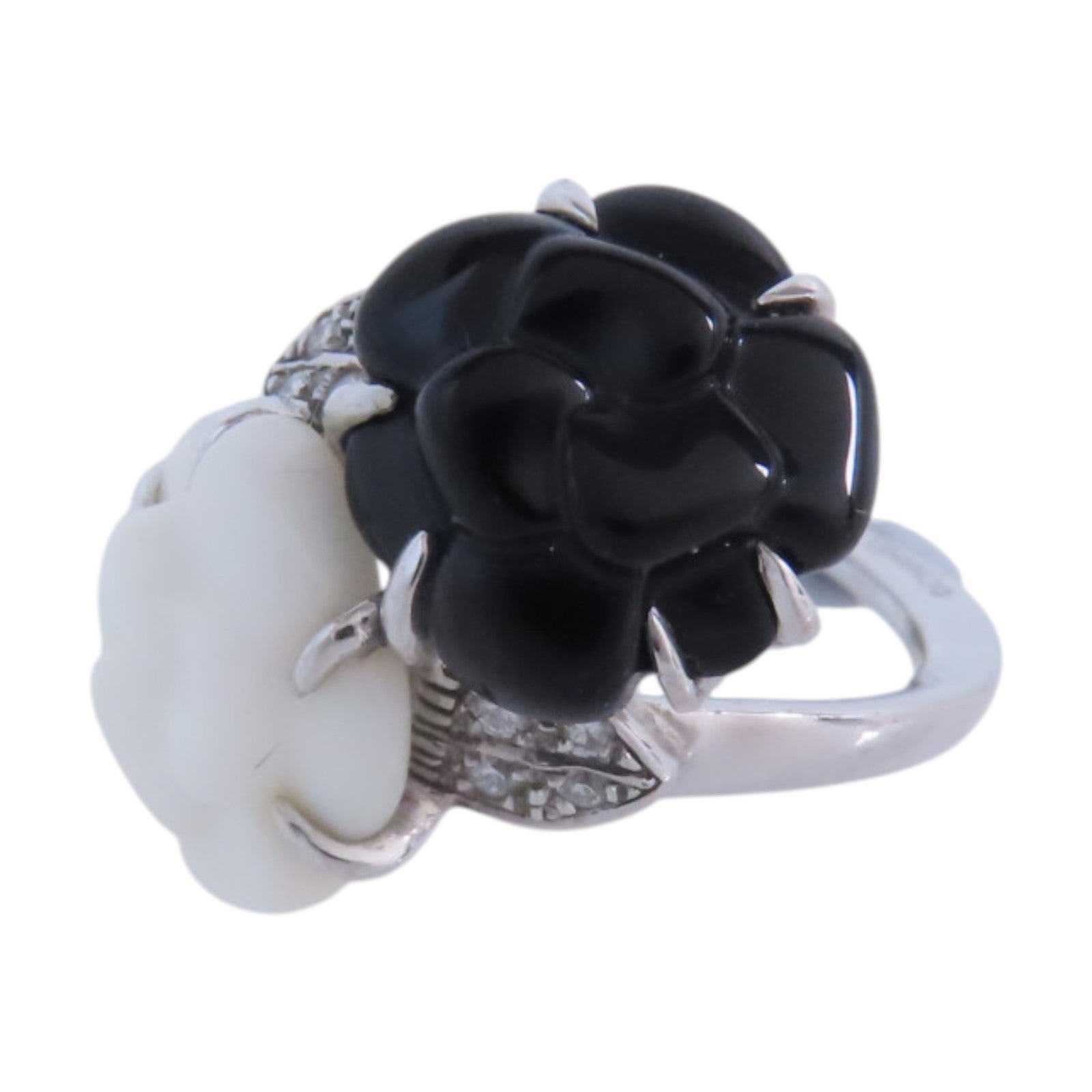 CHANEL 18K白金/陶瓷Camellia Diamond Ring鑽石戒指#47/US#3.75