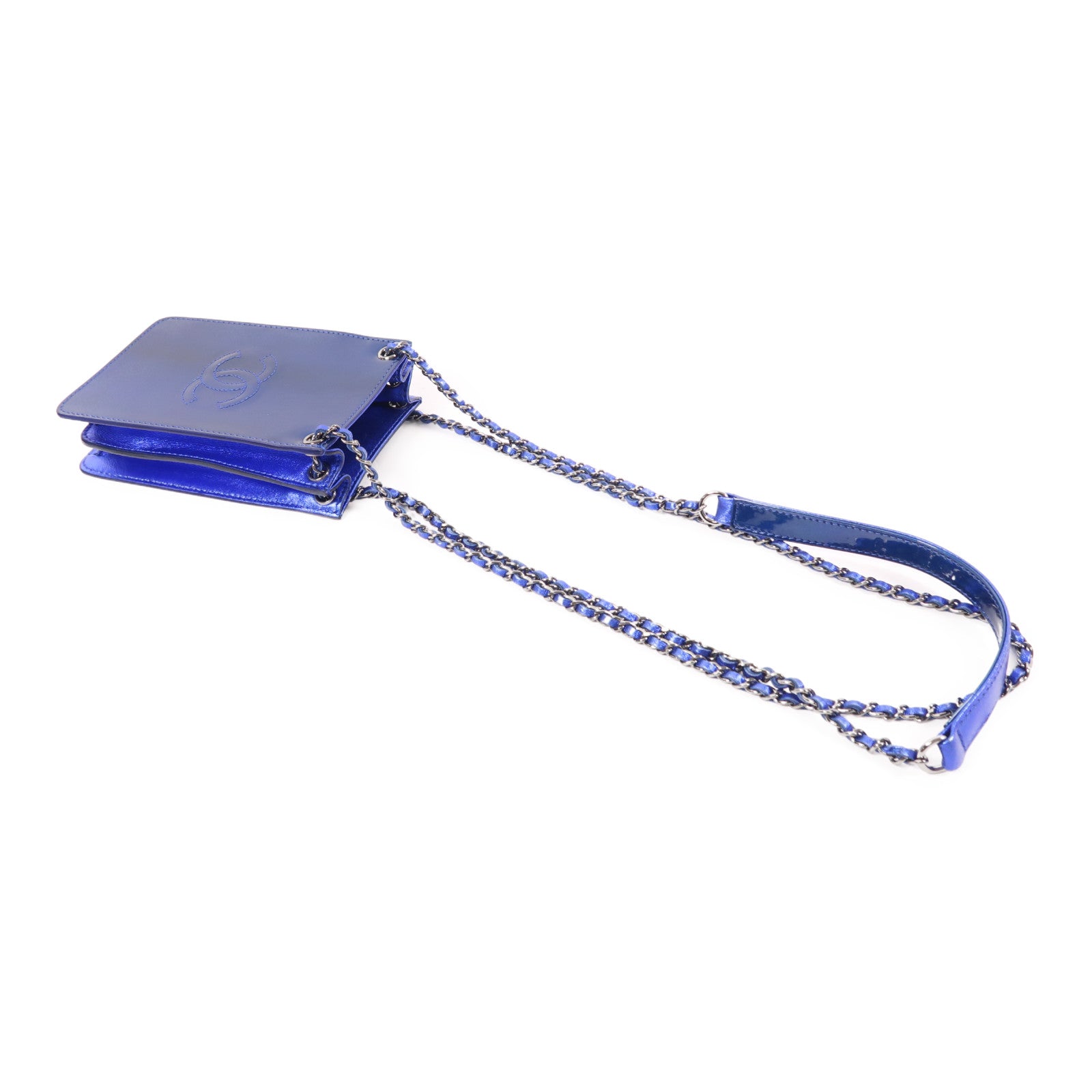 CHANEL CC Chain Shoulder Bag Patent Leather Blue