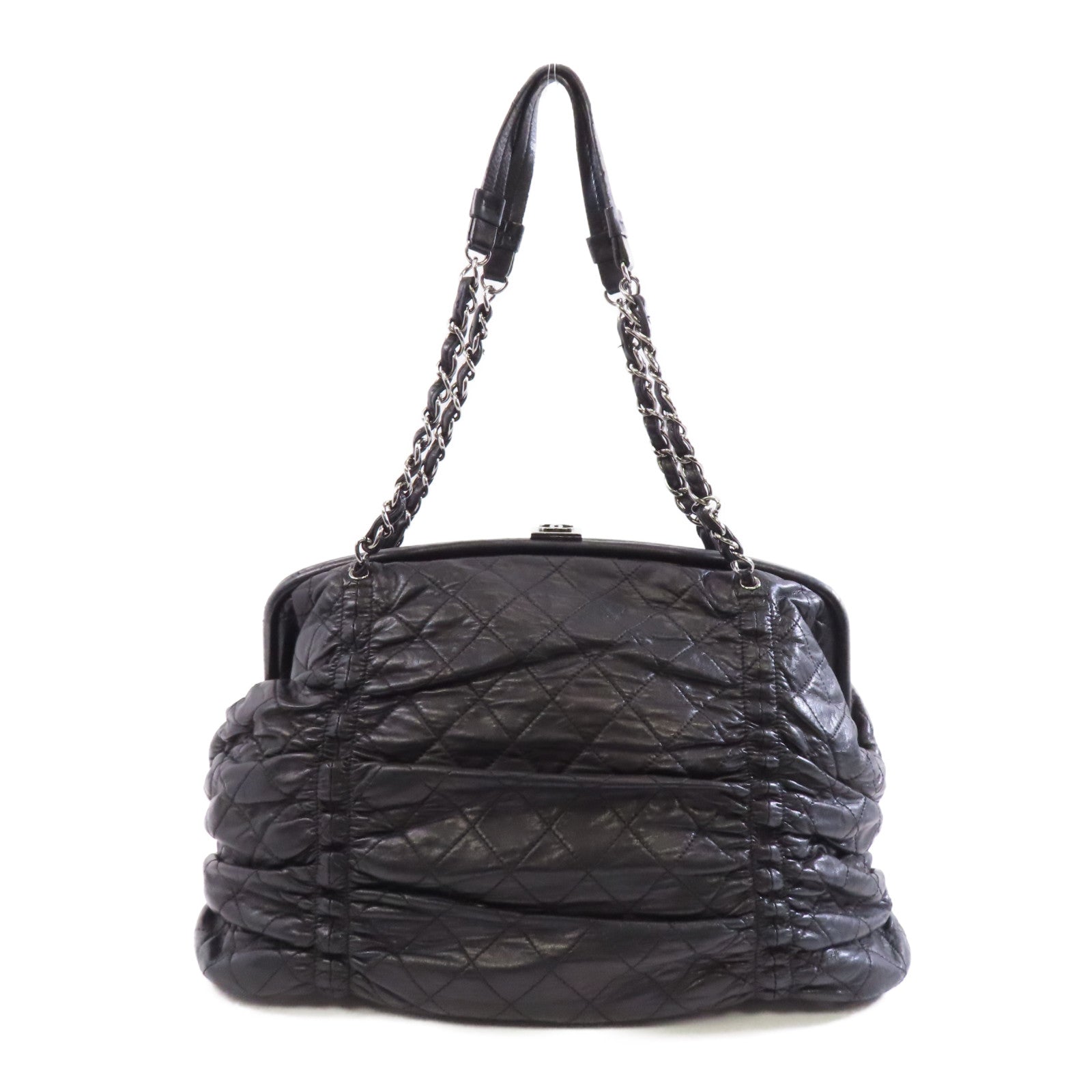 CHANEL 【激減優惠】菱格羊皮皮革Chain Shoulder Bag銀扣鏈帶肩背袋黑色