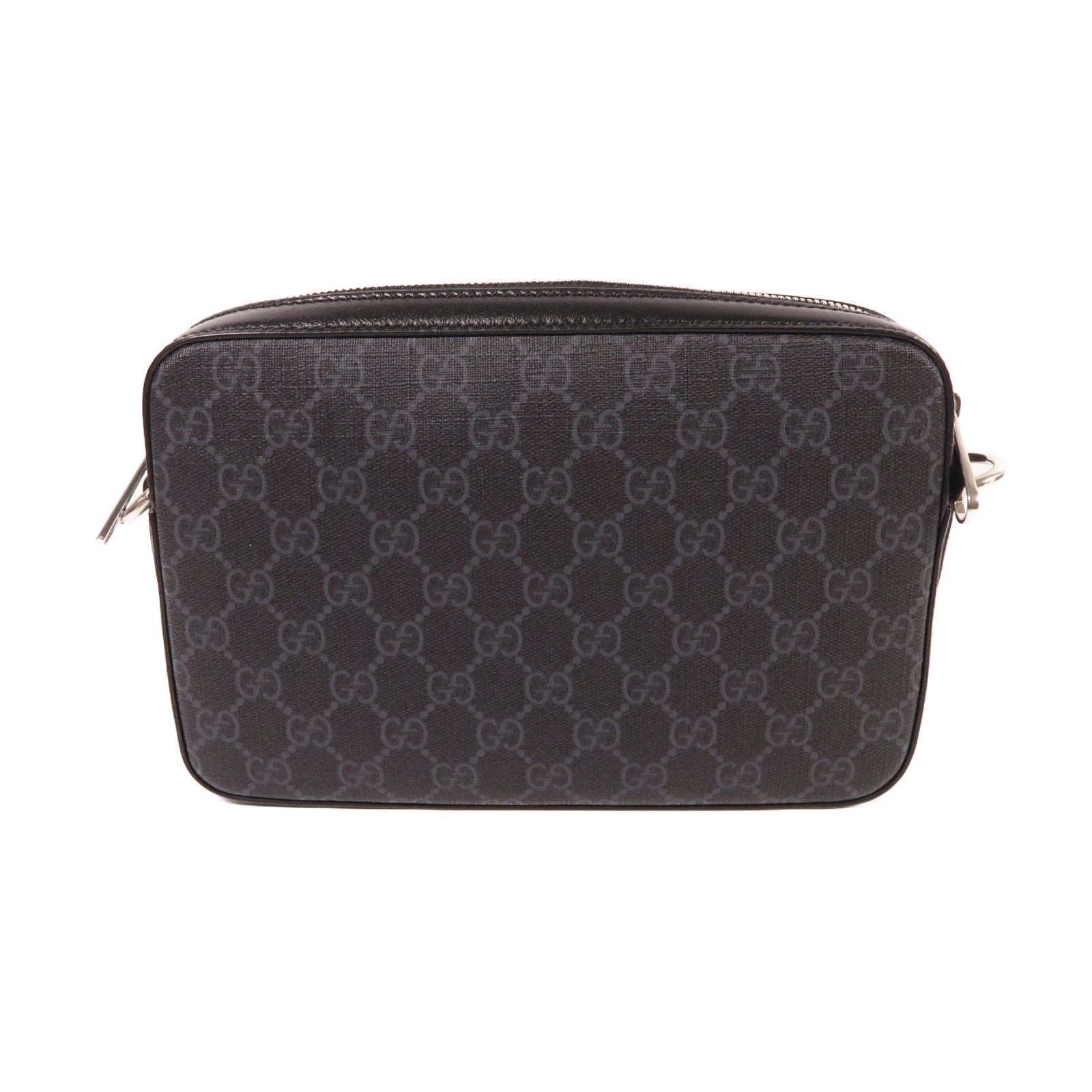GUCCI 帆布Interlocking G銀扣肩背袋黑色