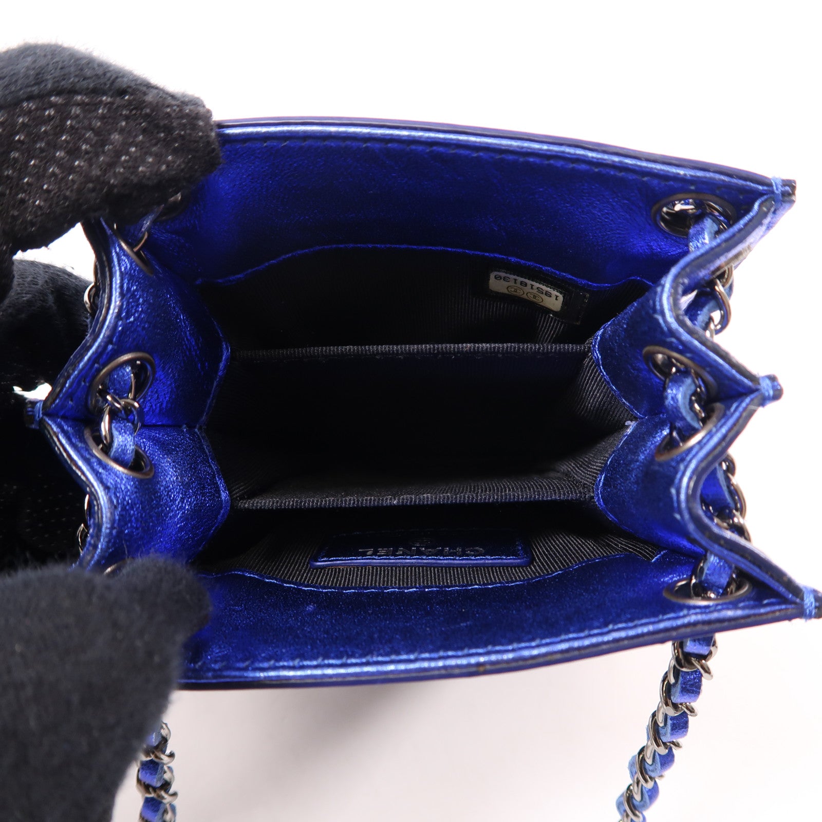 CHANEL CC Chain Shoulder Bag Patent Leather Blue