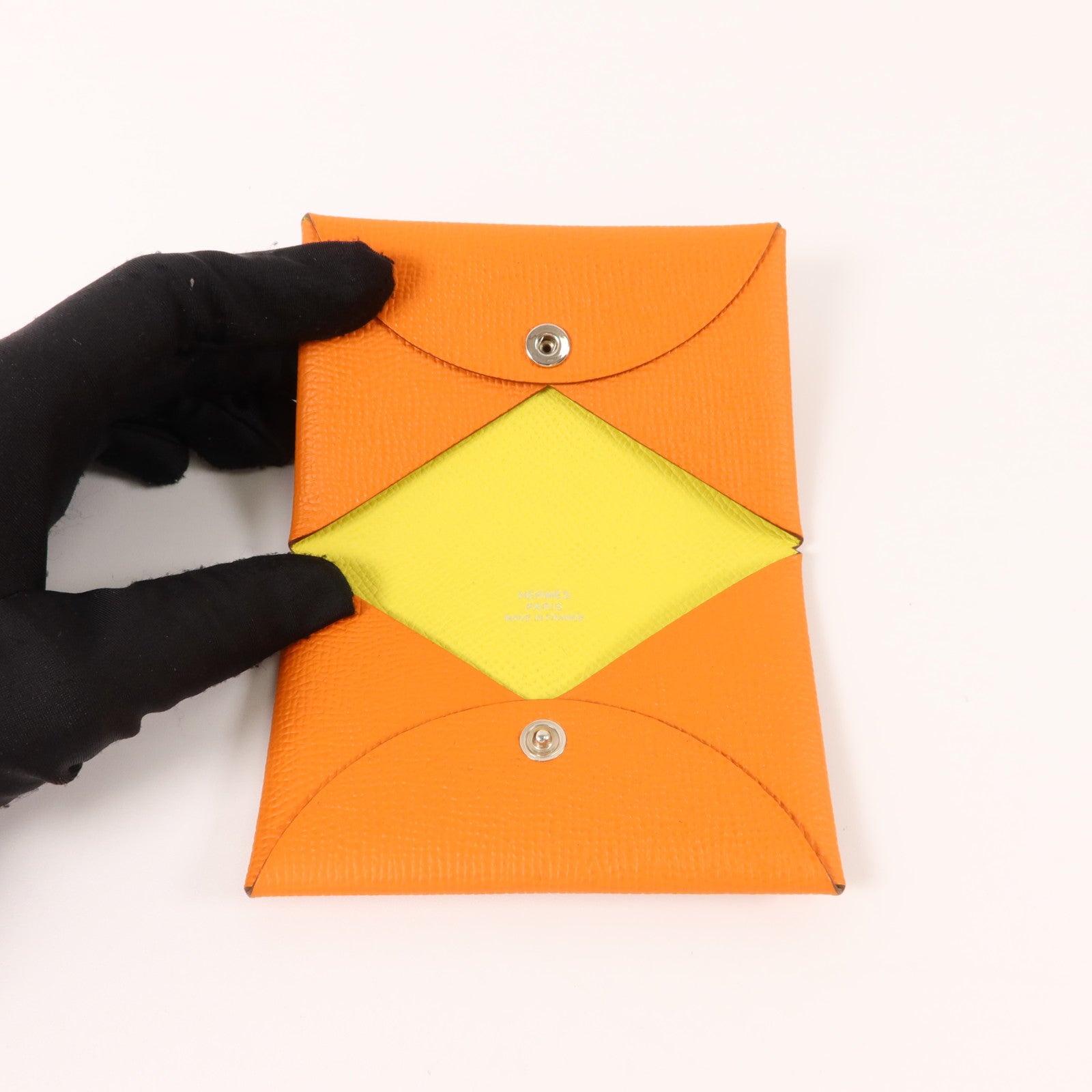 HERMES Epsom皮革Calvi Card Holder卡片套Orange/Lime