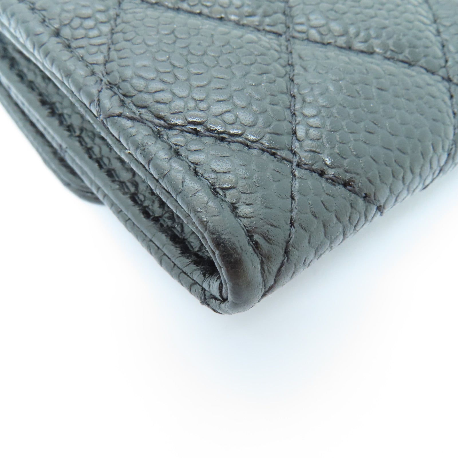 CHANEL 菱格Caviar皮革Card Case金扣卡片套黑色