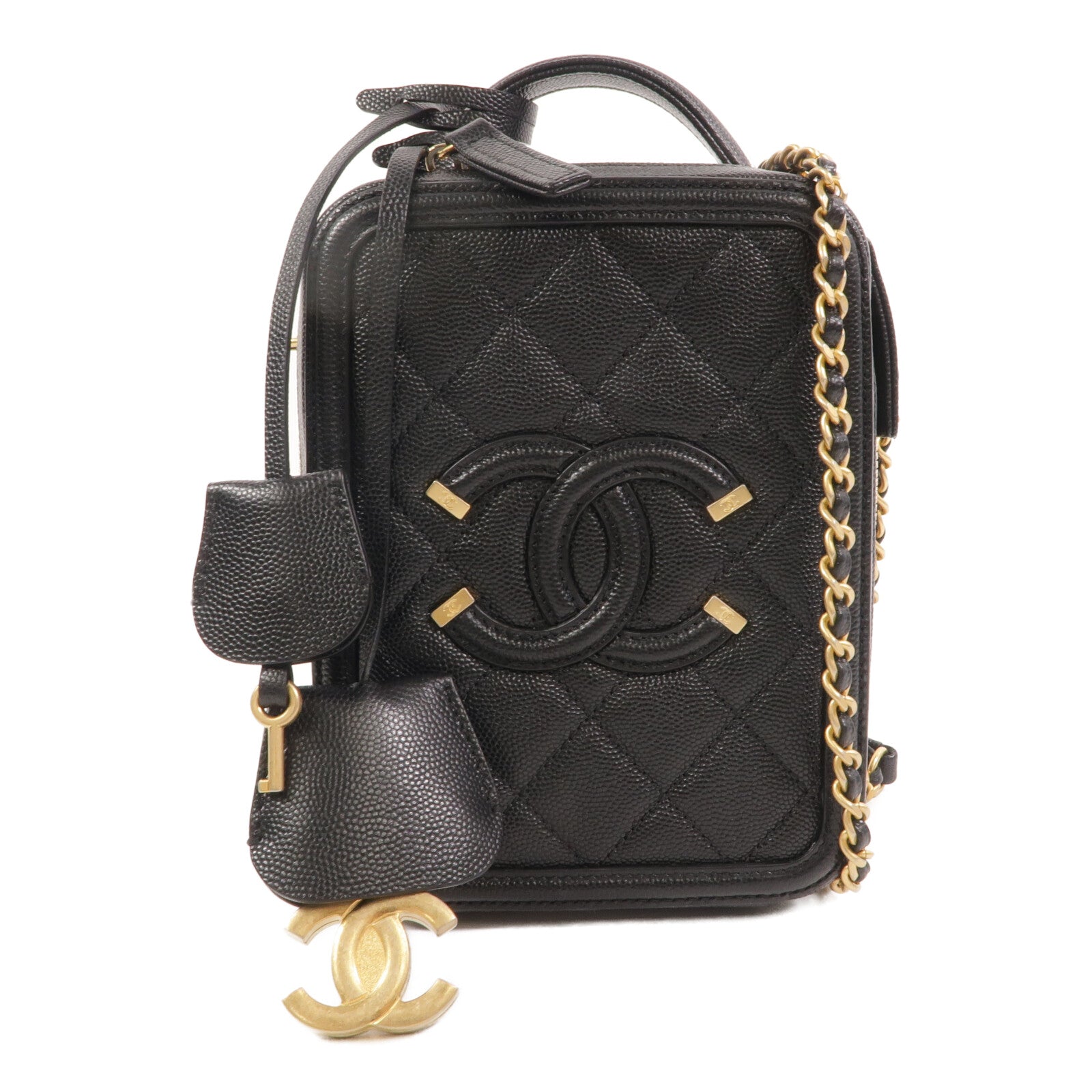 CHANEL 牛皮皮革North South Vanity鏈帶手挽肩背兩用袋