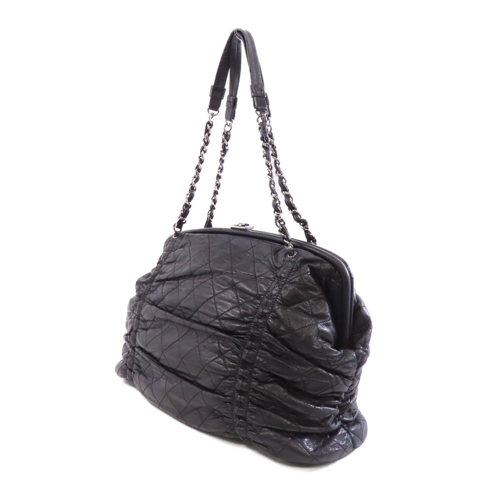 CHANEL 【激減優惠】菱格羊皮皮革Chain Shoulder Bag銀扣鏈帶肩背袋黑色