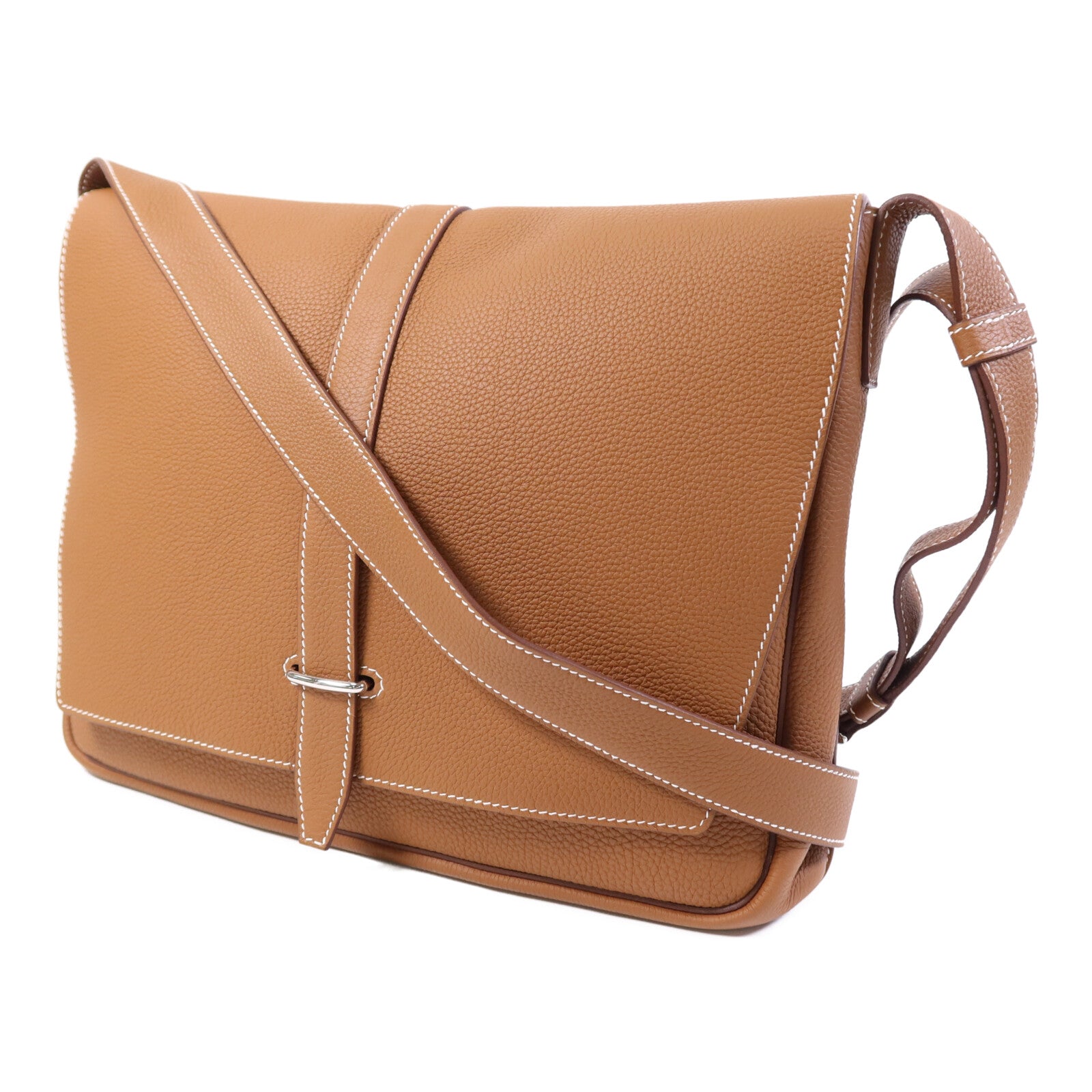 HERMES Togo皮革Steve Light Messenger銀扣肩背袋Gold