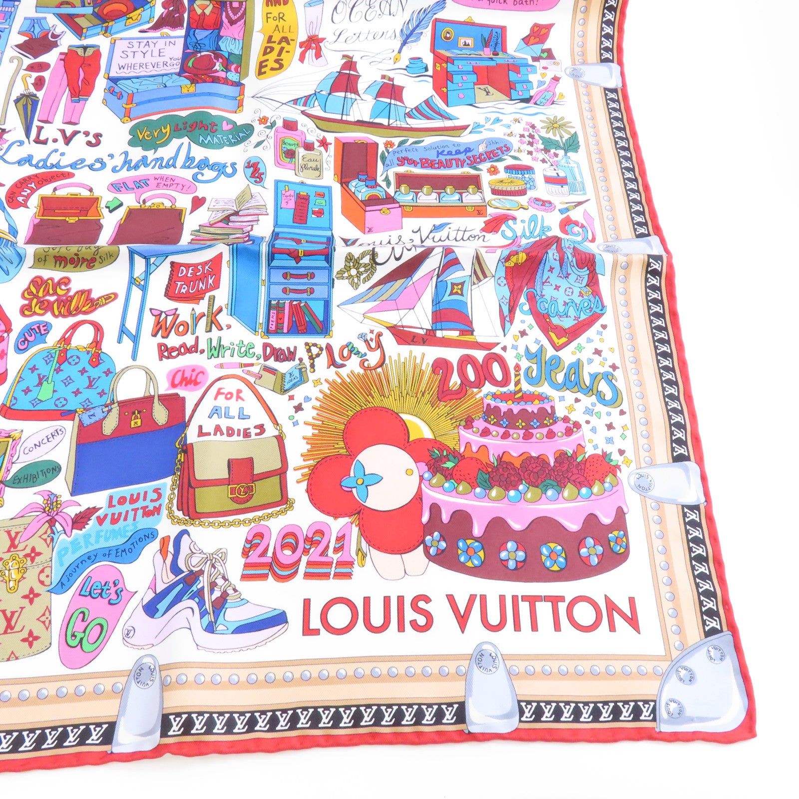 LOUIS VUITTON 絲質Scarf絲巾白色/紅色/彩色