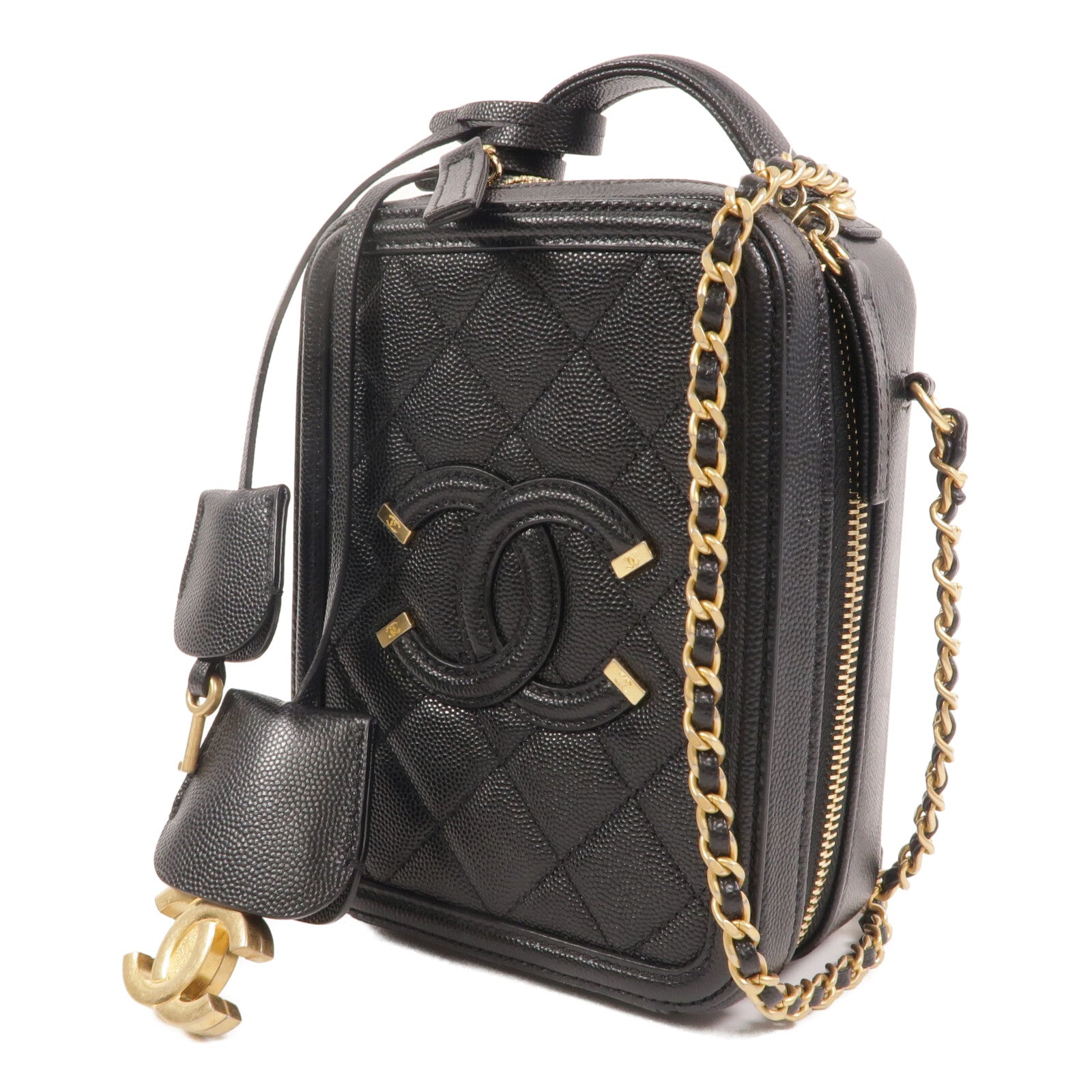 CHANEL 牛皮皮革North South Vanity鏈帶手挽肩背兩用袋