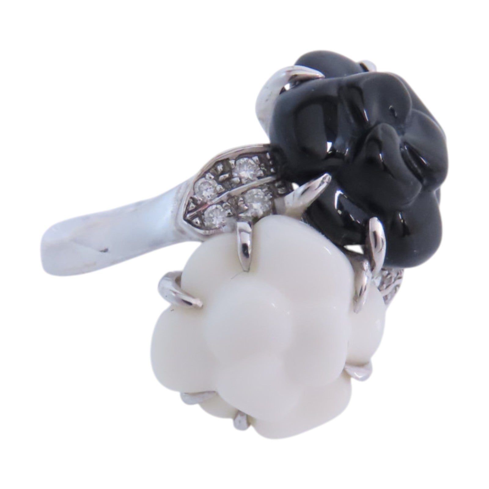CHANEL 18K白金/陶瓷Camellia Diamond Ring鑽石戒指#47/US#3.75