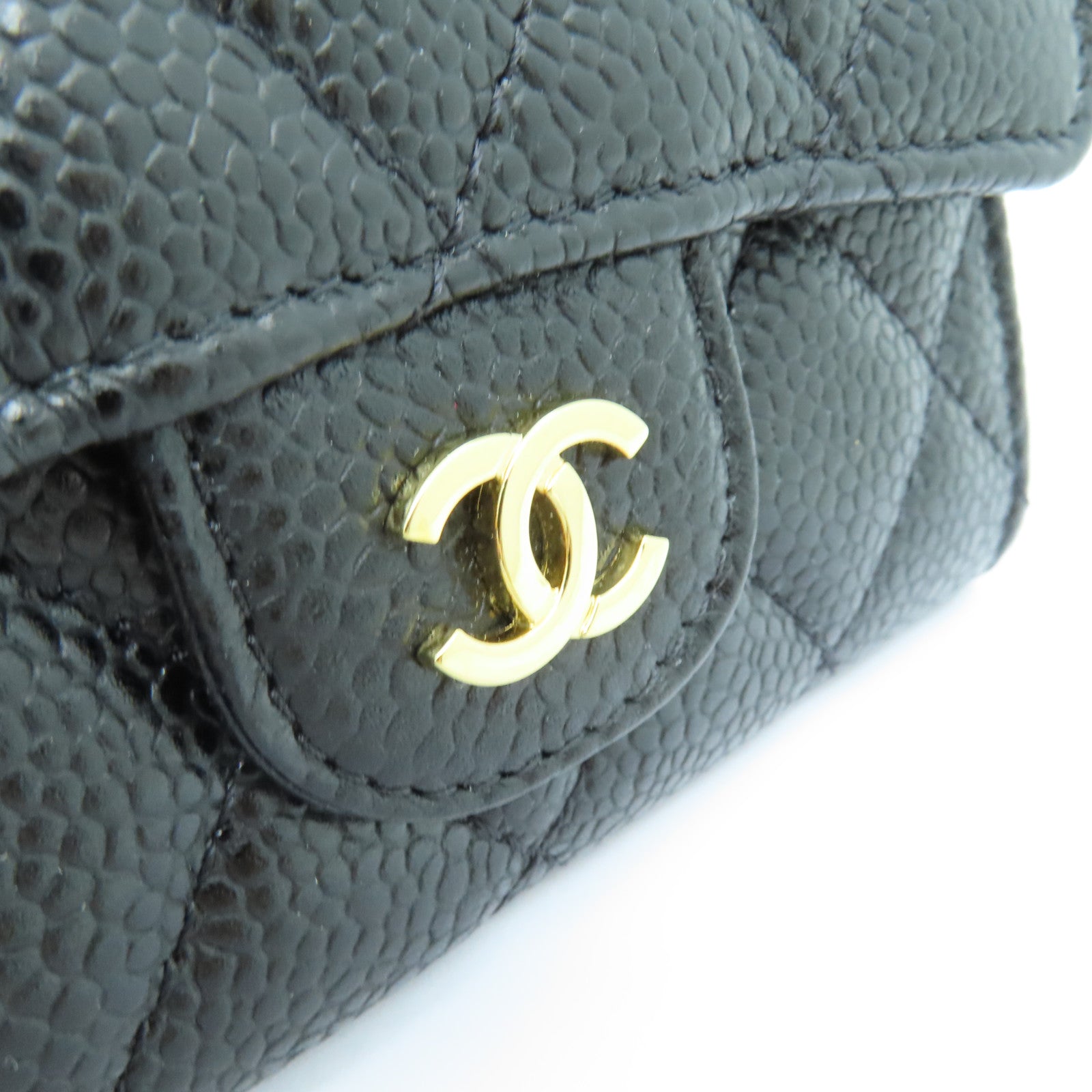 CHANEL 菱格Caviar皮革Card Case金扣卡片套黑色