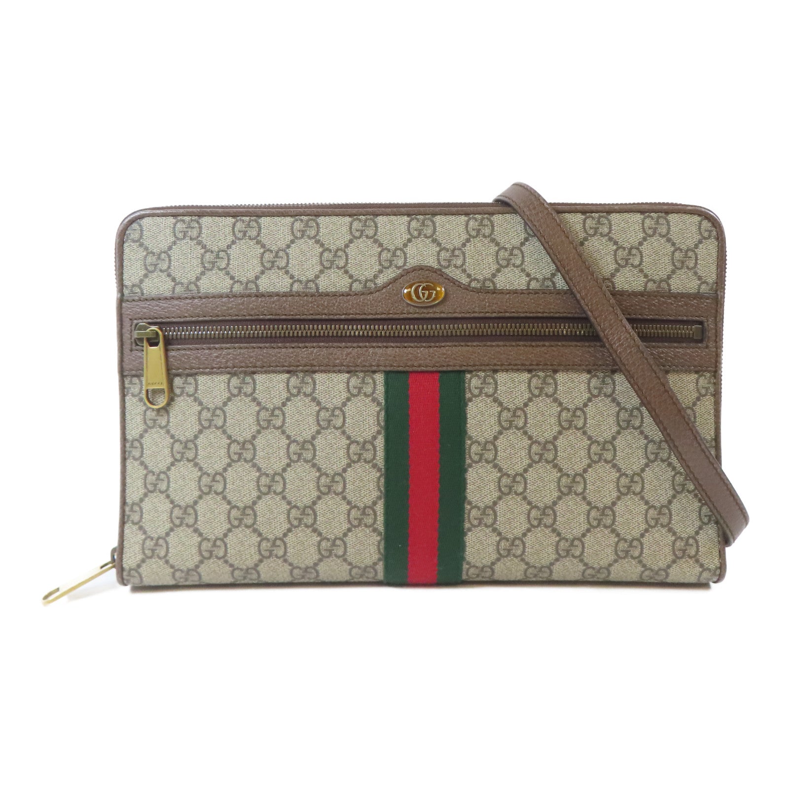 GUCCI 塗層帆布Shoulder Bag金扣肩背袋啡色