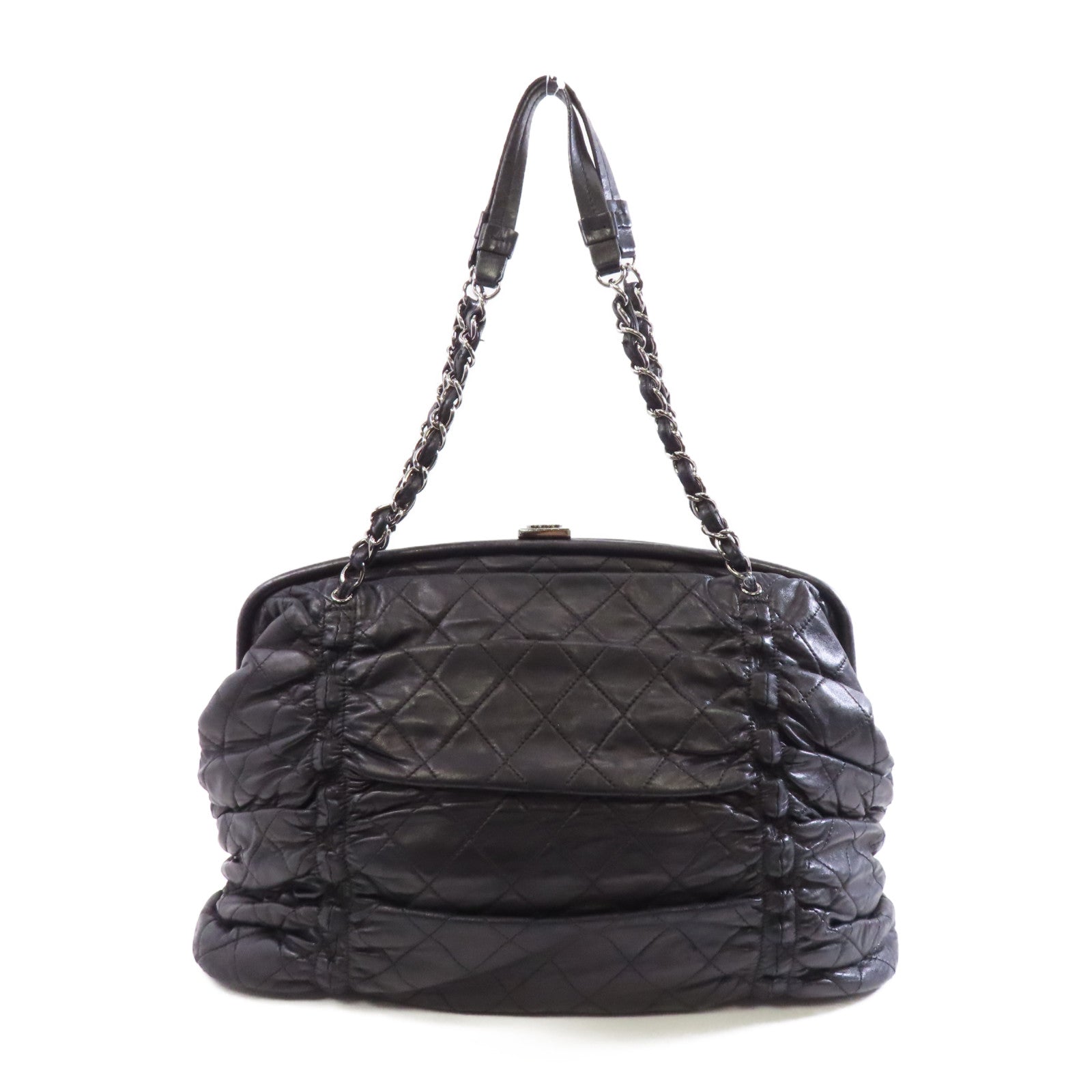 CHANEL 【激減優惠】菱格羊皮皮革Chain Shoulder Bag銀扣鏈帶肩背袋黑色