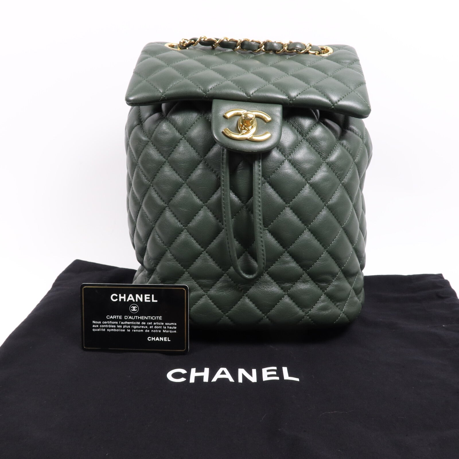 CHANEL 羊皮皮革Backpack金扣鏈帶背包