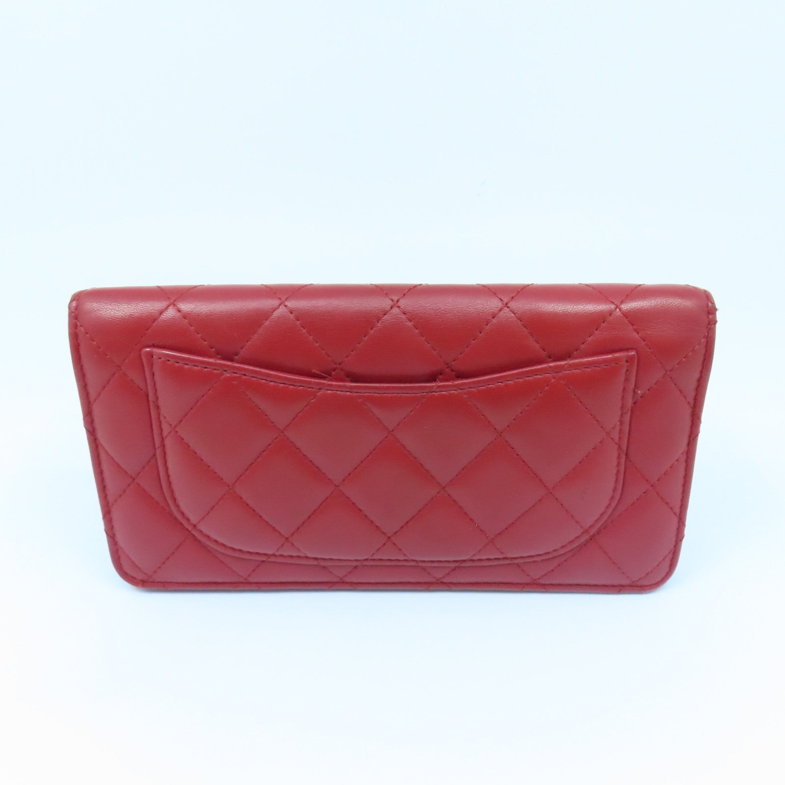 CHANEL 【激減優惠】菱格羊皮皮革Long Wallet銀扣長錢包紅色