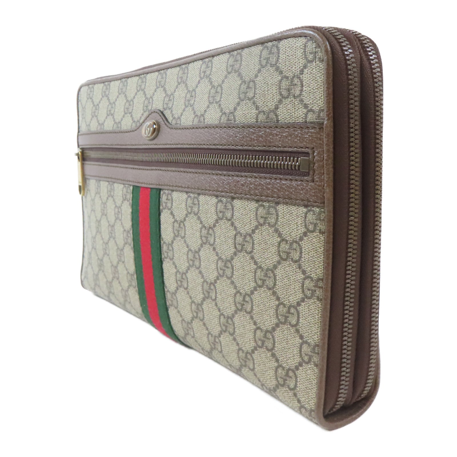 GUCCI 塗層帆布Shoulder Bag金扣肩背袋啡色