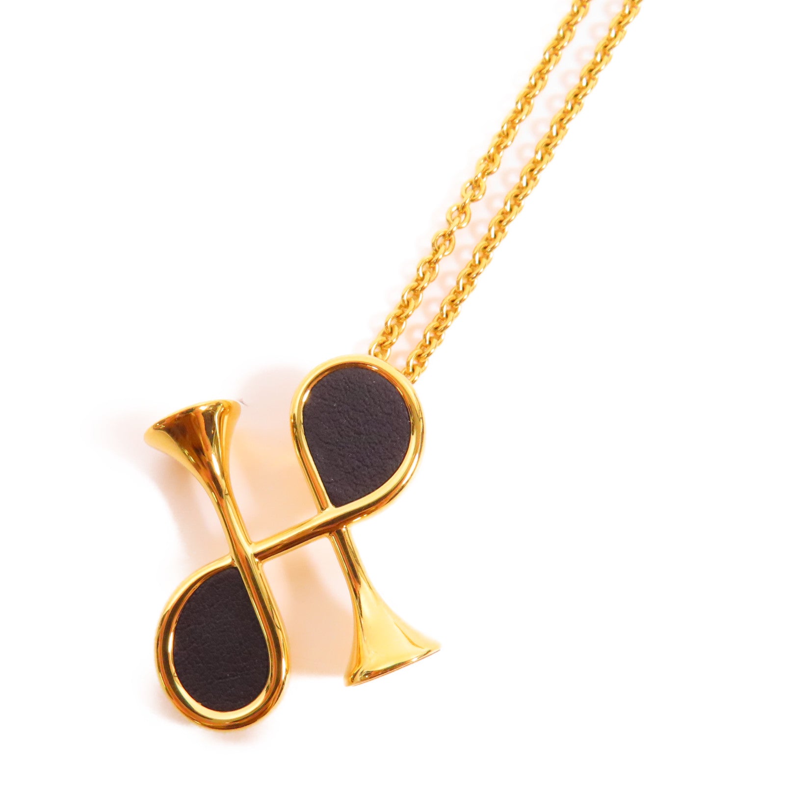 HERMES 金屬Cor H Necklace金扣項鍊黑色/金色
