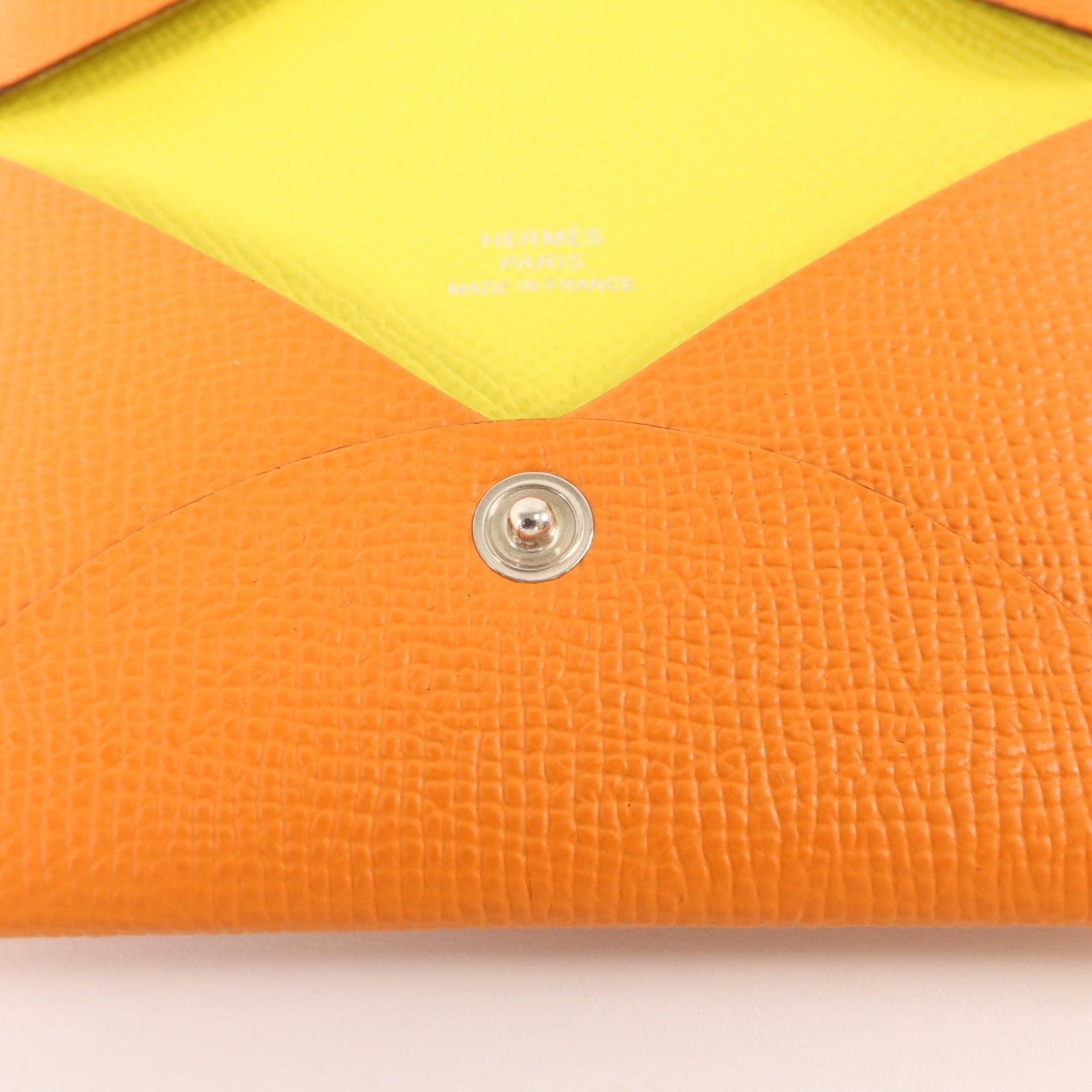 HERMES Epsom皮革Calvi Card Holder卡片套Orange/Lime