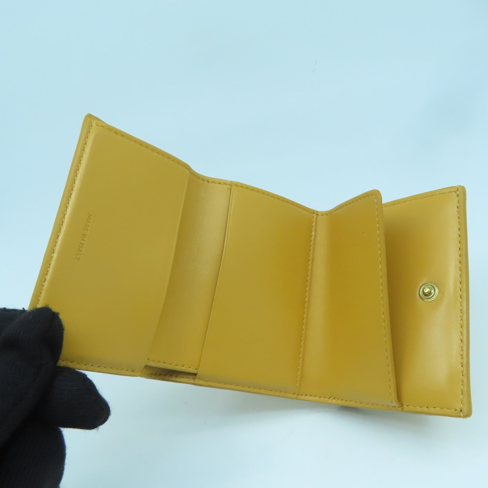CELINE 【激減優惠】牛皮皮革Small Fold Wallet金扣錢包黃色