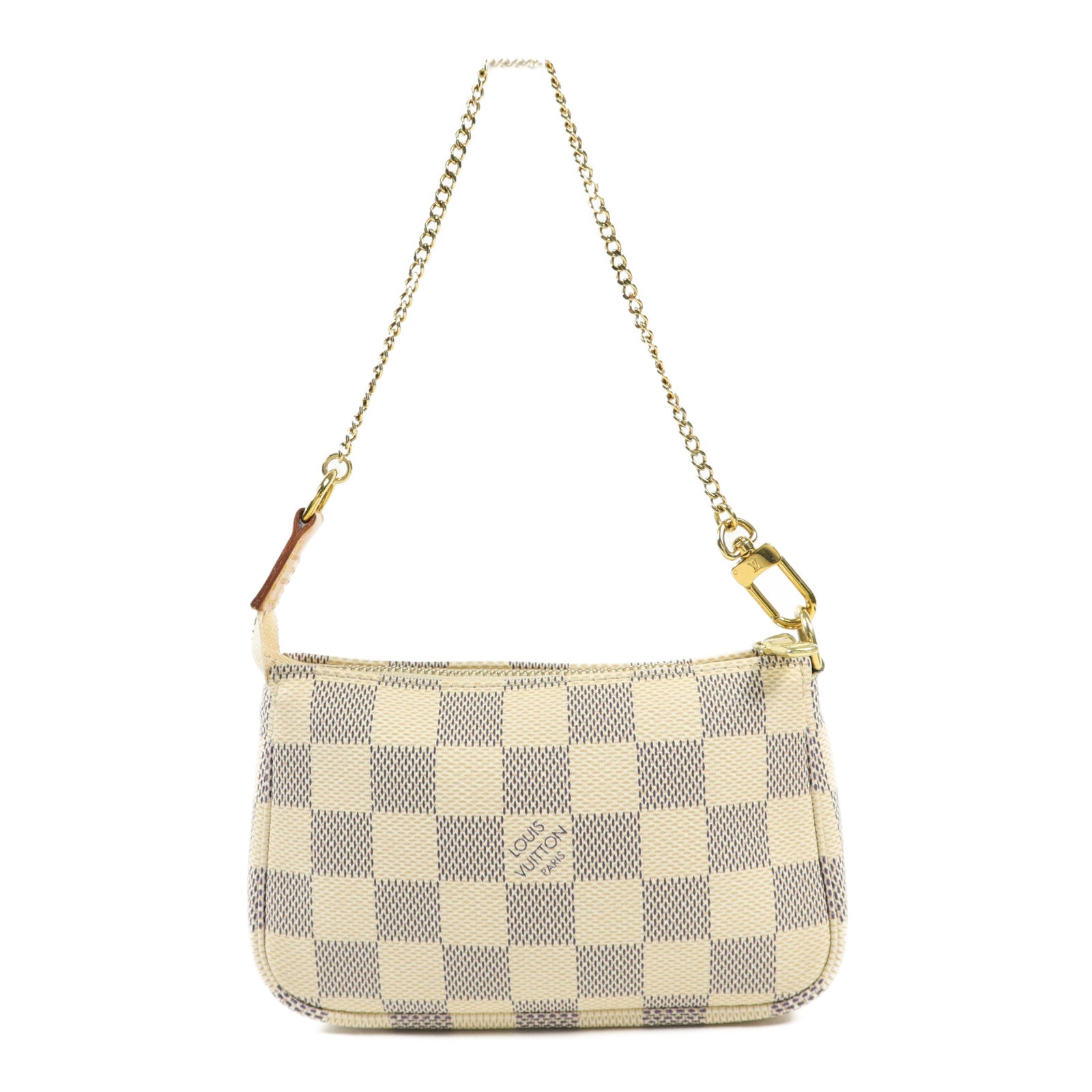 LOUIS VUITTON Damier Azur Mini Pochette Accessories金扣鏈帶手挽袋