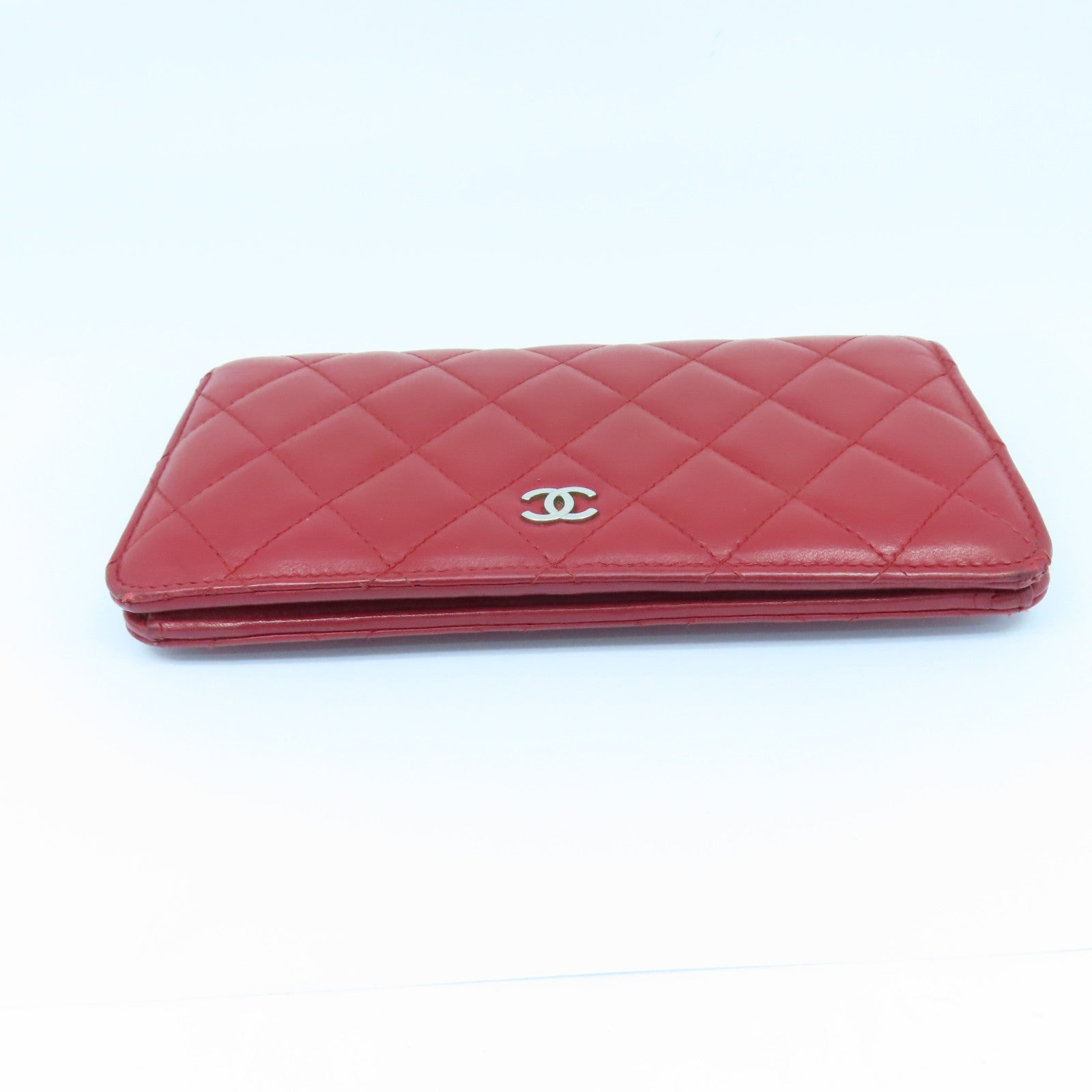 CHANEL 【激減優惠】菱格羊皮皮革Long Wallet銀扣長錢包紅色