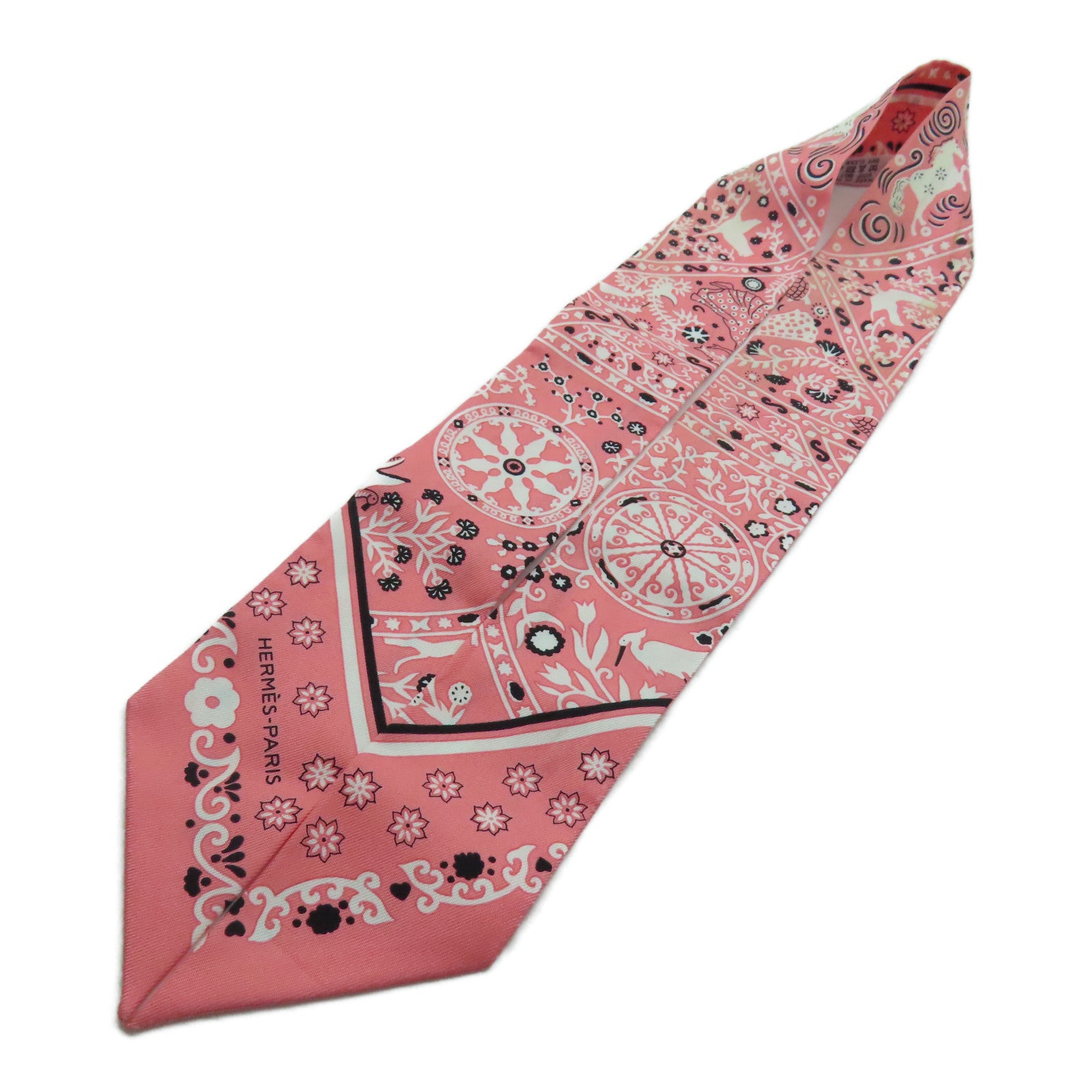 HERMES 絲質Twilly絲巾粉紅色