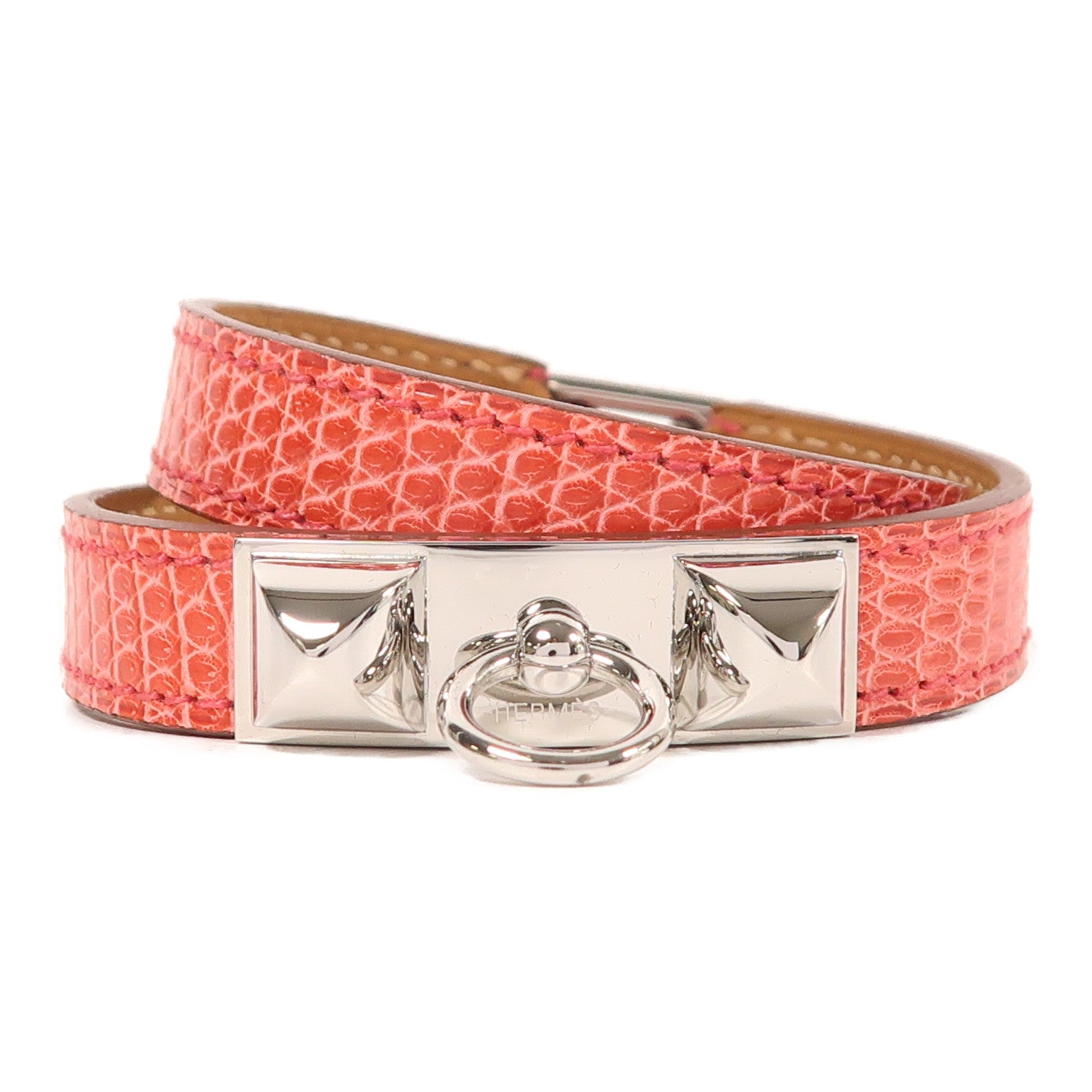 HERMES 【Hermes Fair】金屬/蜥蝪皮革Rivale Double Tour手鐲