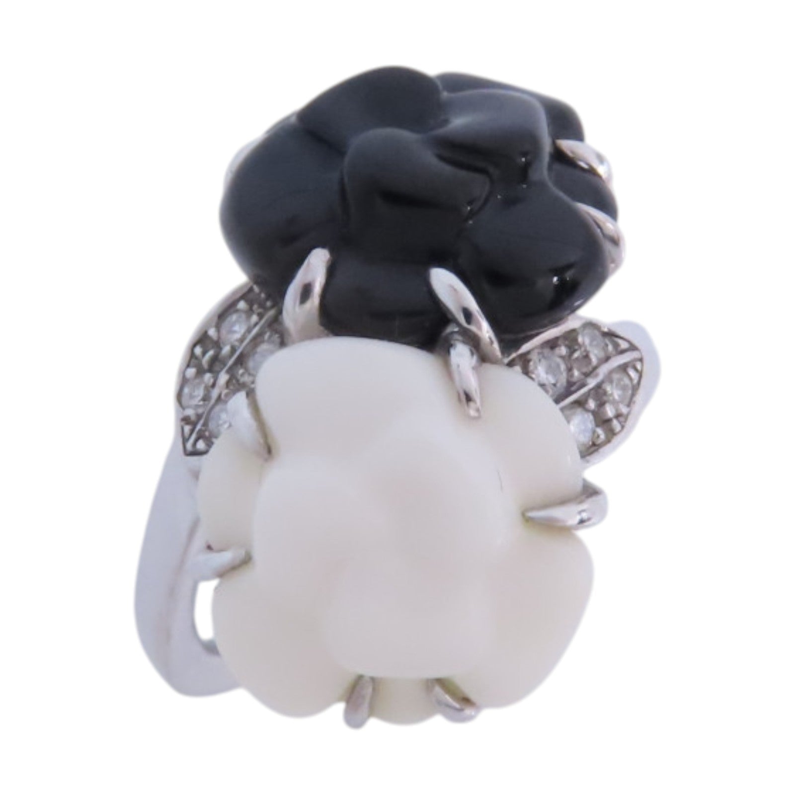 CHANEL 18K白金/陶瓷Camellia Diamond Ring鑽石戒指#47/US#3.75
