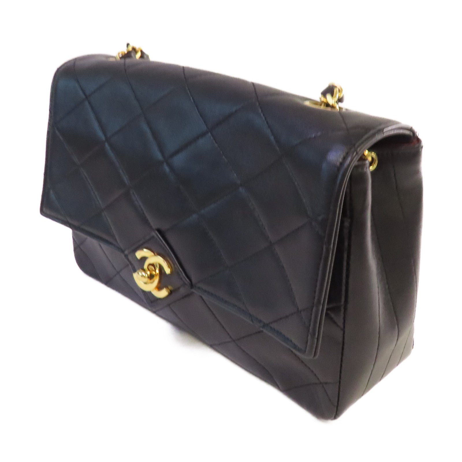 CHANEL 菱格羊皮皮革Vintage Chain Shoulder Bag金扣鏈帶肩背袋黑色