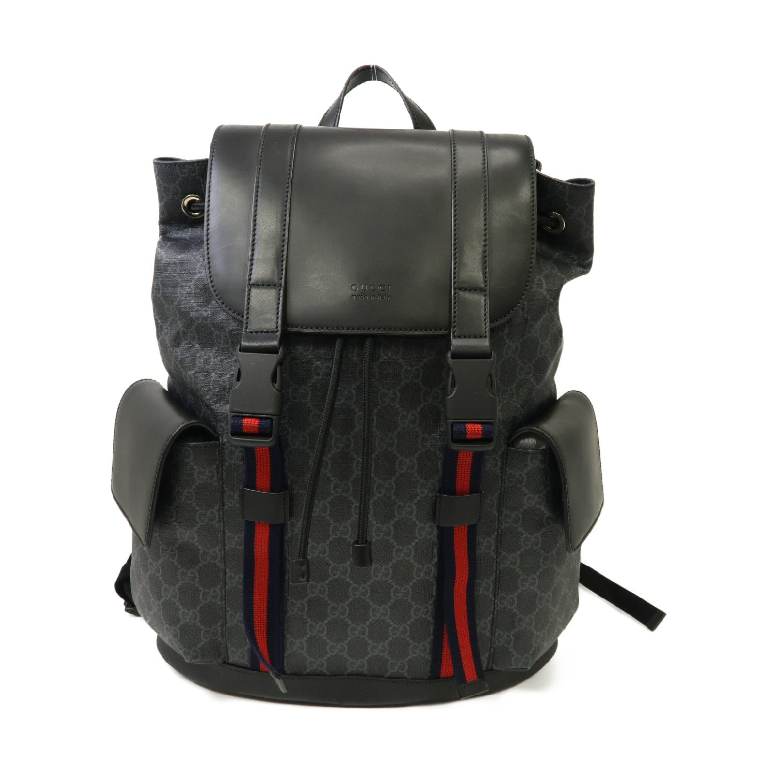 GUCCI 塗層帆布GG Supreme Backpack銀扣背包黑色