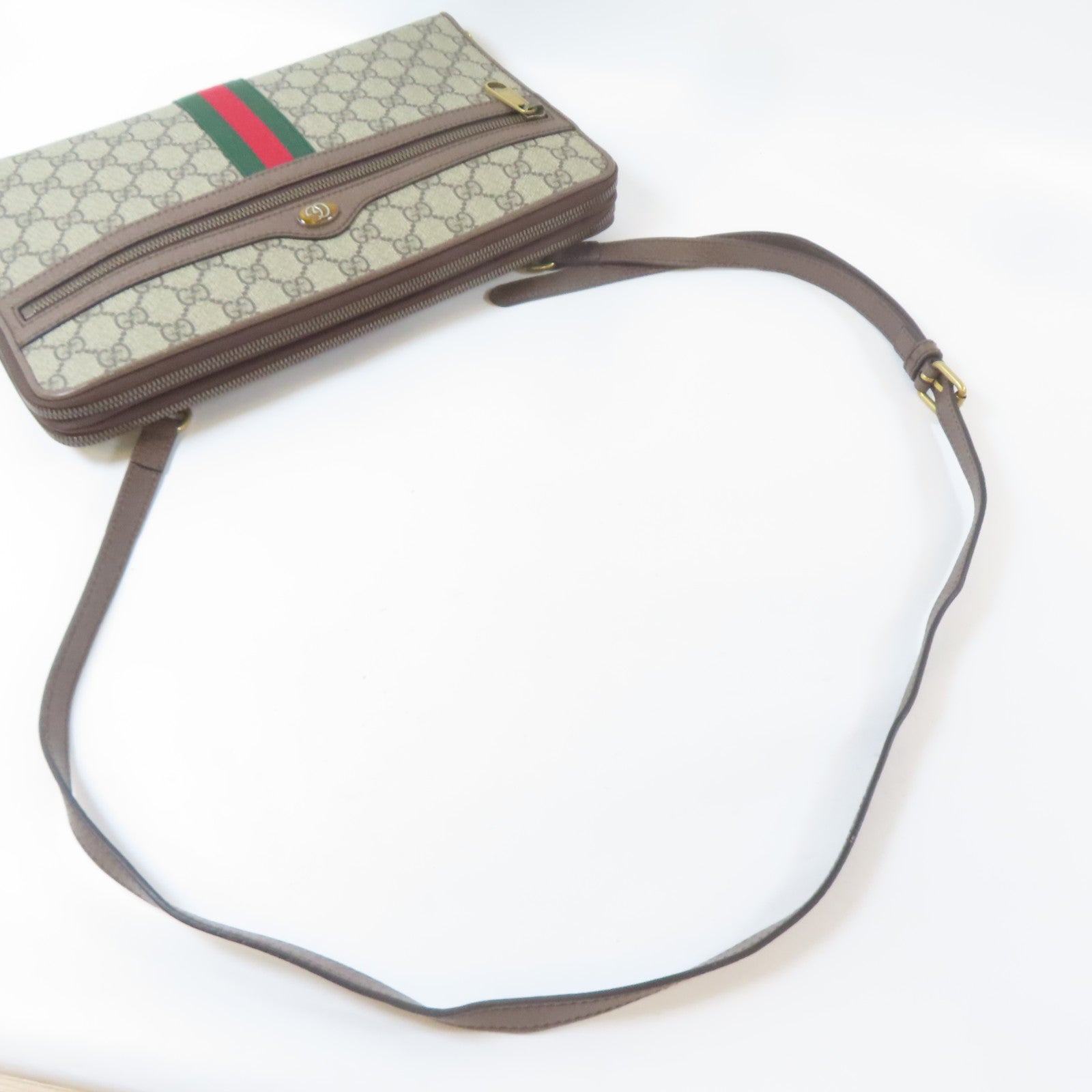 GUCCI 塗層帆布Shoulder Bag金扣肩背袋啡色
