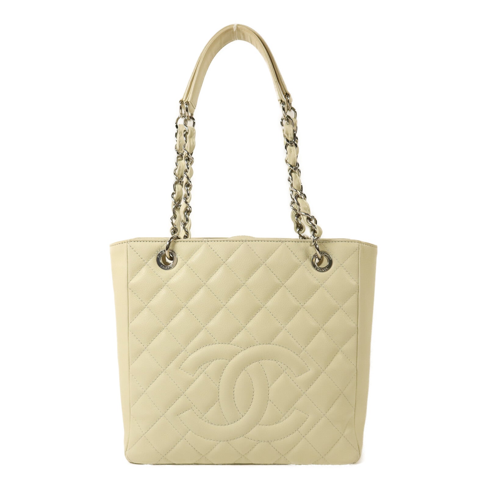 CHANEL 【激減優惠】牛皮皮革PST Petite Shopping Tote Bag銀扣鏈帶肩背袋