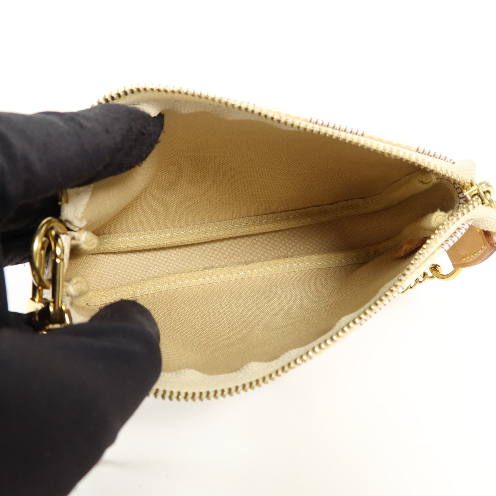 LOUIS VUITTON Damier Azur Mini Pochette Accessories金扣鏈帶手挽袋