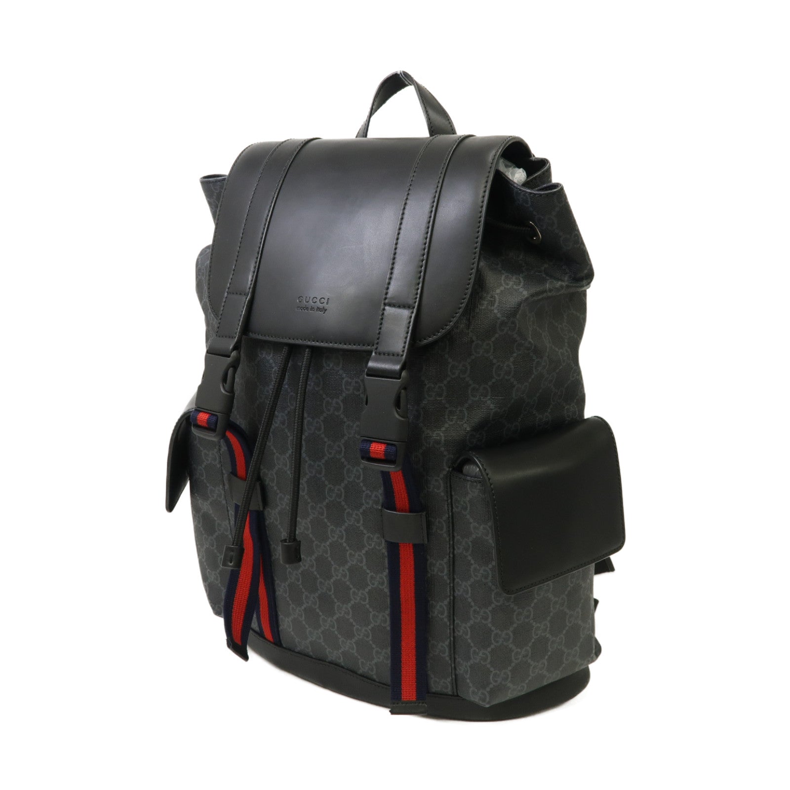 GUCCI 塗層帆布GG Supreme Backpack銀扣背包黑色