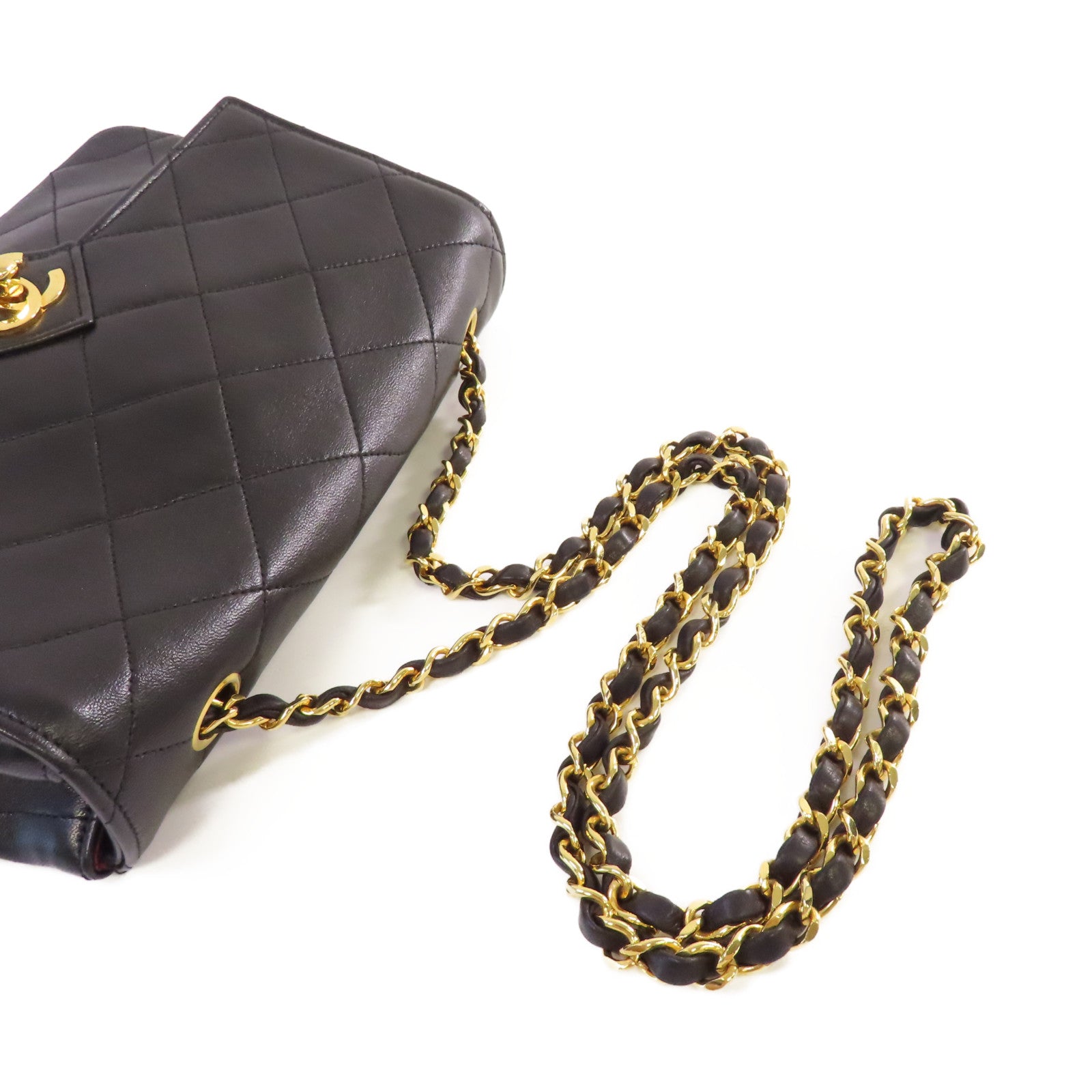 CHANEL 菱格羊皮皮革Vintage Chain Shoulder Bag金扣鏈帶肩背袋黑色