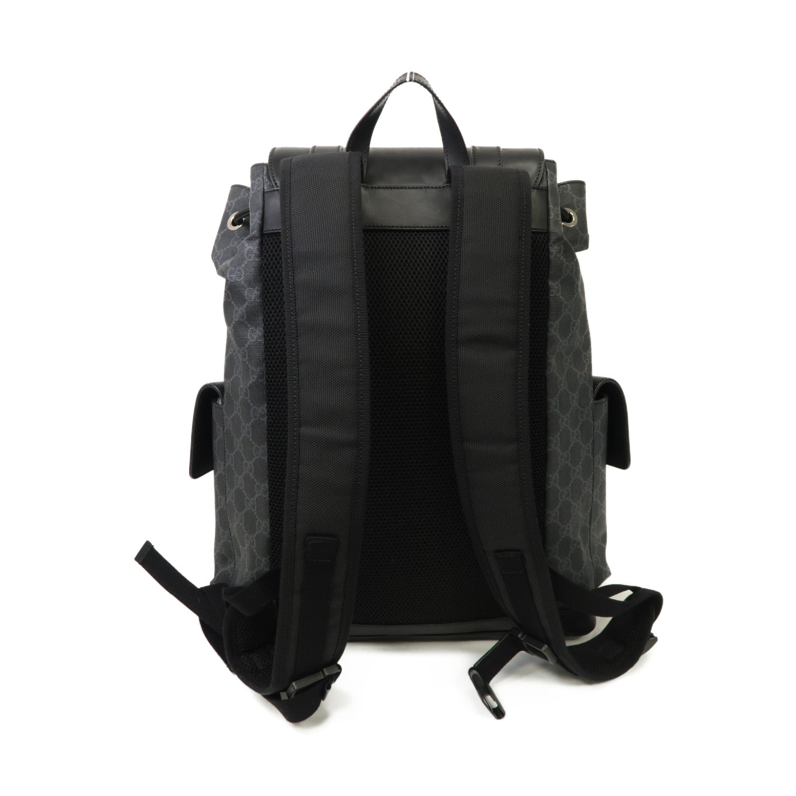 GUCCI 塗層帆布GG Supreme Backpack銀扣背包黑色