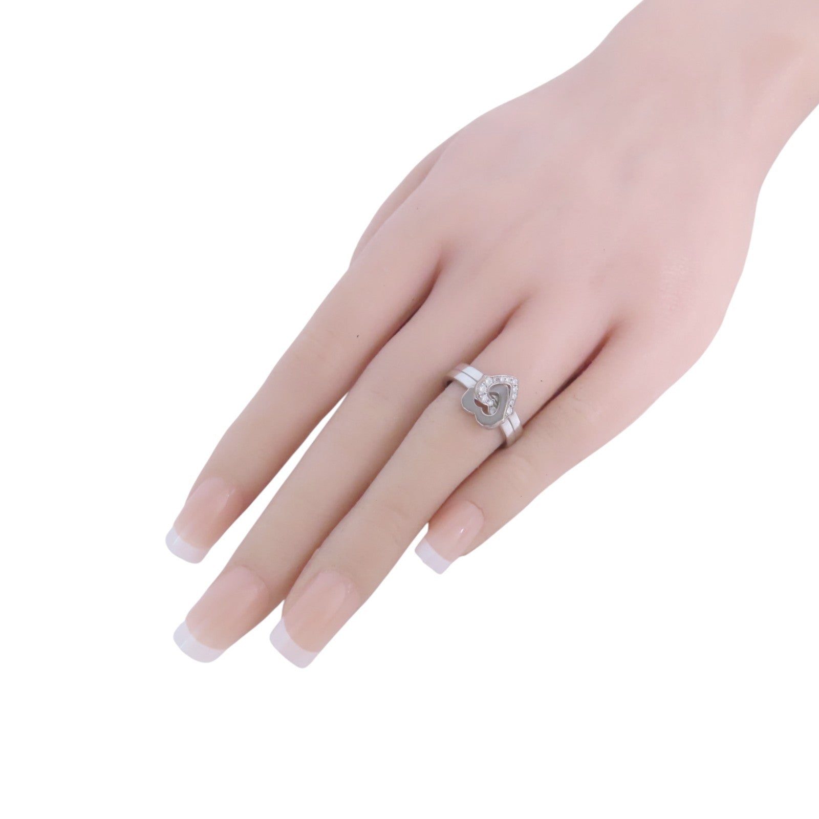 CARTIER 18K白金Double Heart Diamond Ring鑽石戒指#52/US#5.75