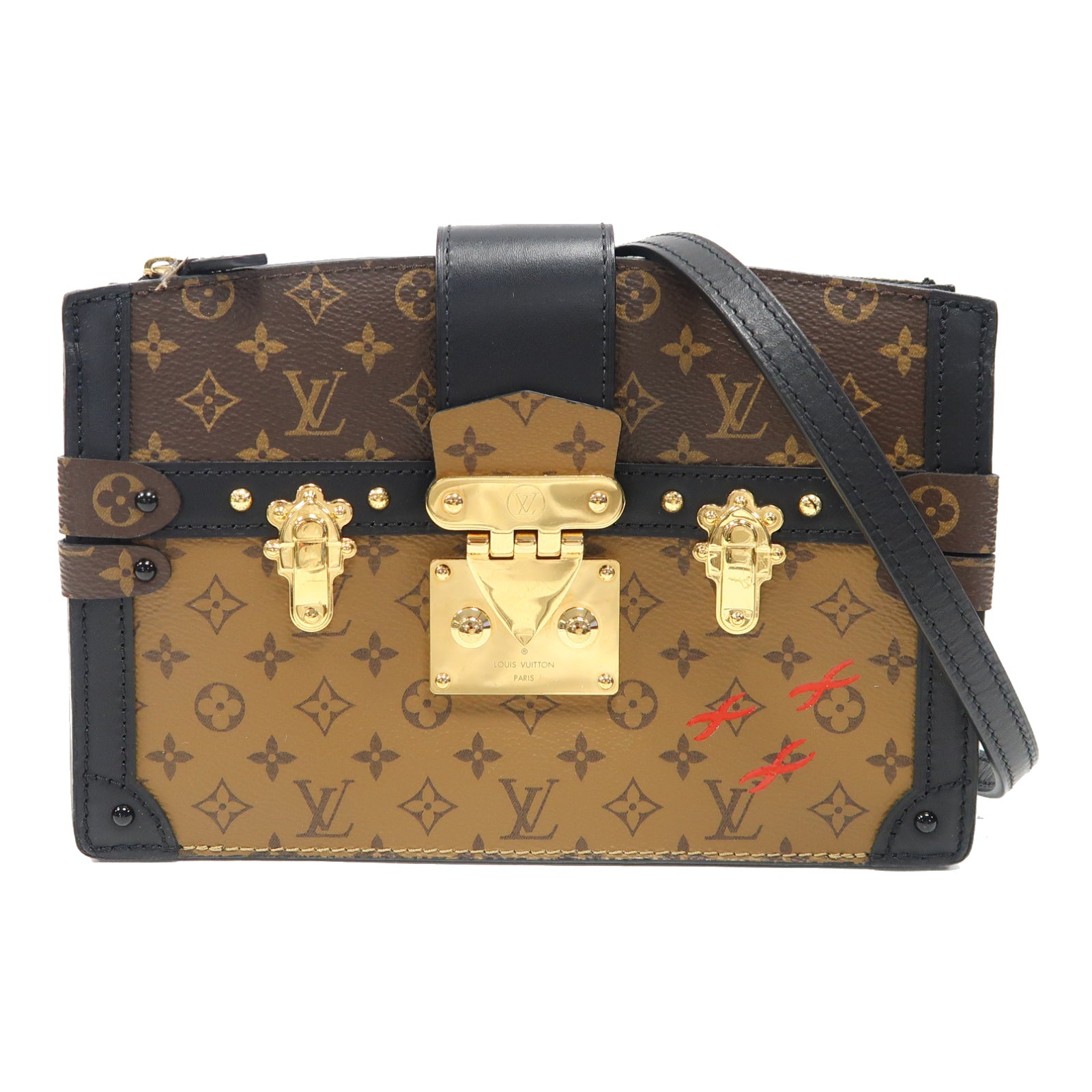 LOUIS VUITTON Monogram Reverse Trunk Clutch金扣肩背袋啡色