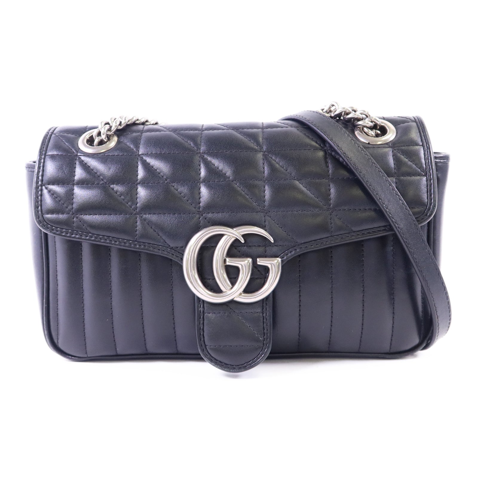 GUCCI 牛皮皮革GG Marmont Shoulder Bag銀扣鏈帶肩背袋