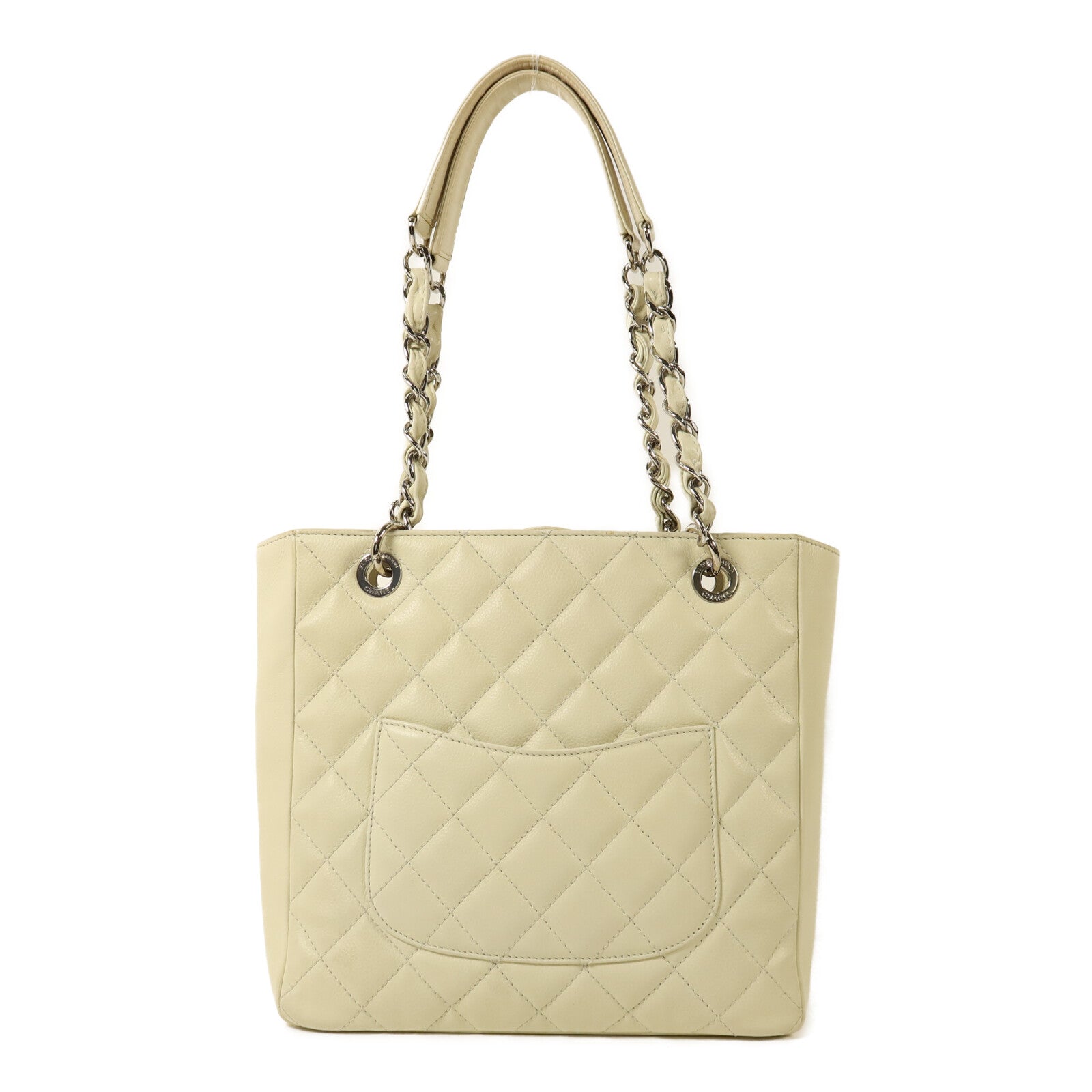 CHANEL 【激減優惠】牛皮皮革PST Petite Shopping Tote Bag銀扣鏈帶肩背袋