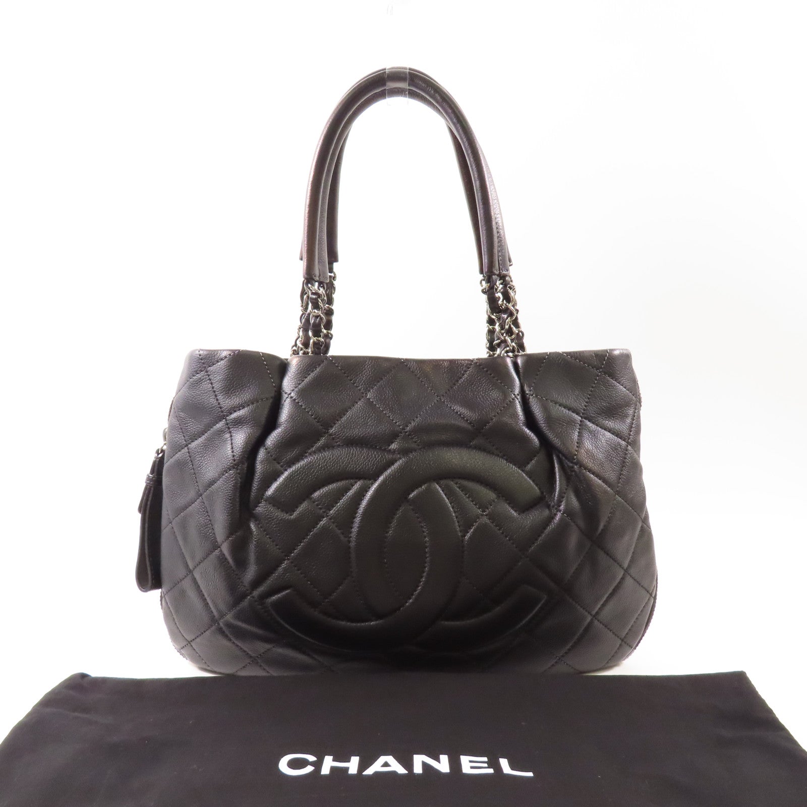 CHANEL 牛皮皮革Shoulder Bag銀扣肩背袋