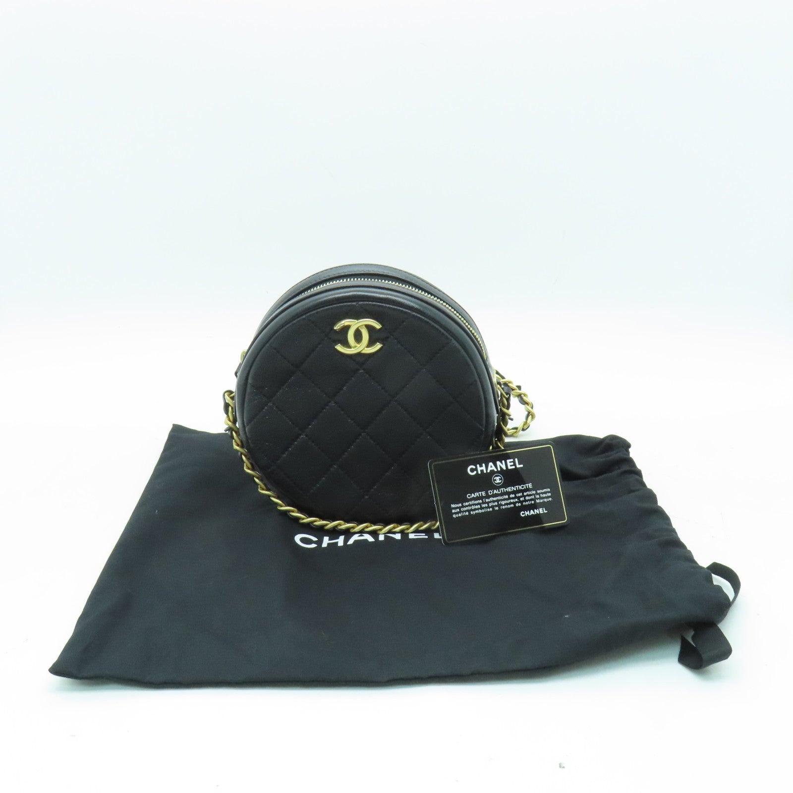 CHANEL 【激減優惠】菱格牛皮皮革Round Chain Shoulder Bag金扣鏈帶肩背袋黒色